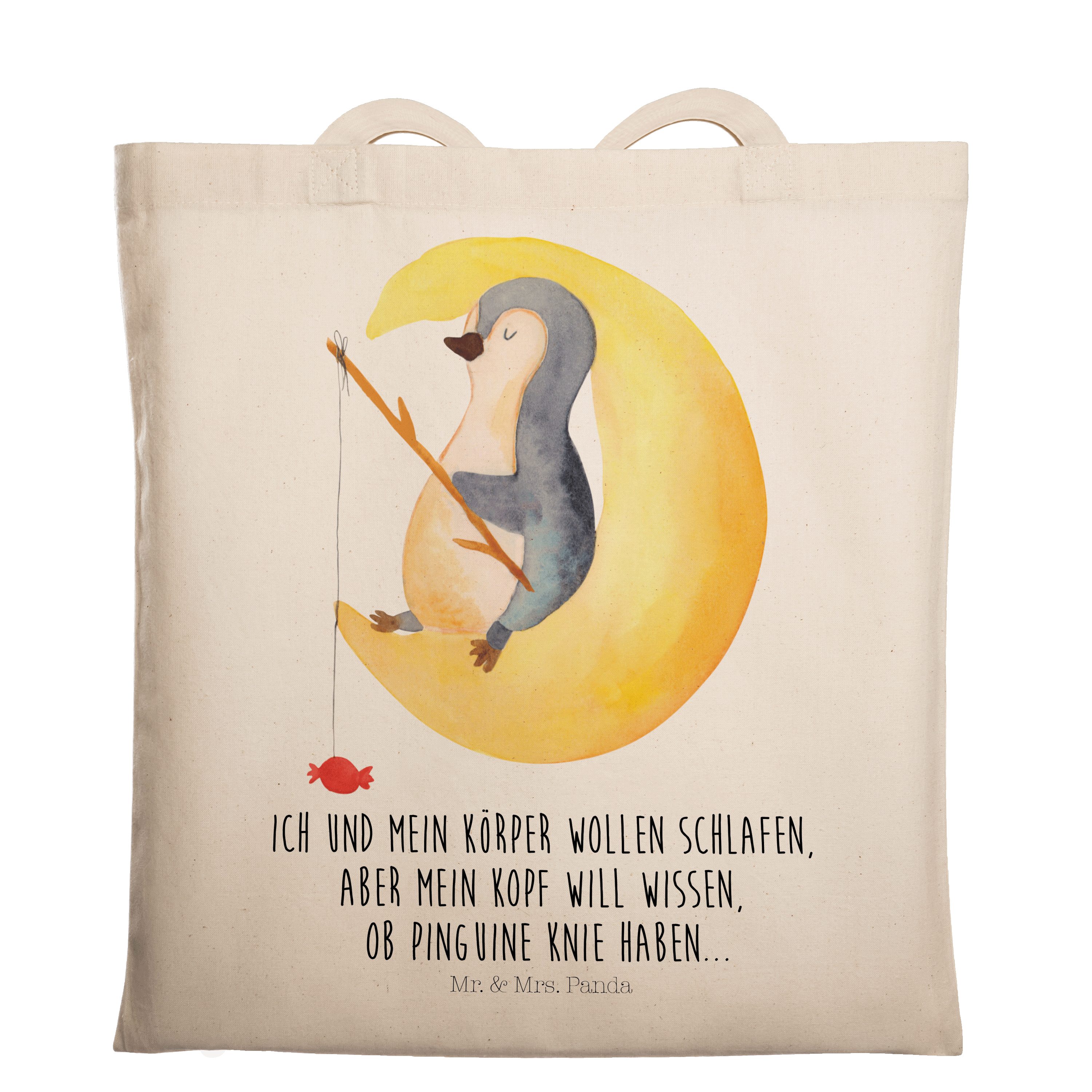 Mr. & Mrs. Panda Tragetasche Pinguin Mond - Transparent - Geschenk, müde, Nachtruhe, Einkaufstasch (1-tlg)