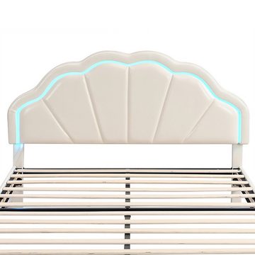 Celya Polsterbett 140 x 200 cm Gepolsterter Schwebebett Rahmen mit LED-Leuchten, Flächiges Doppelbett-Gästebett