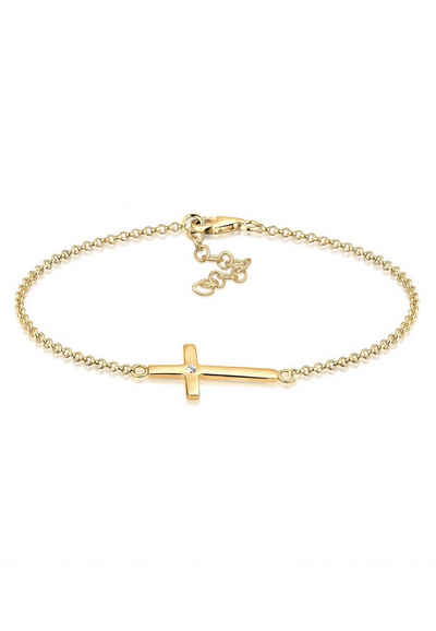Elli Armband »Kreuz Kristall Silber vergoldet«, Kreuz