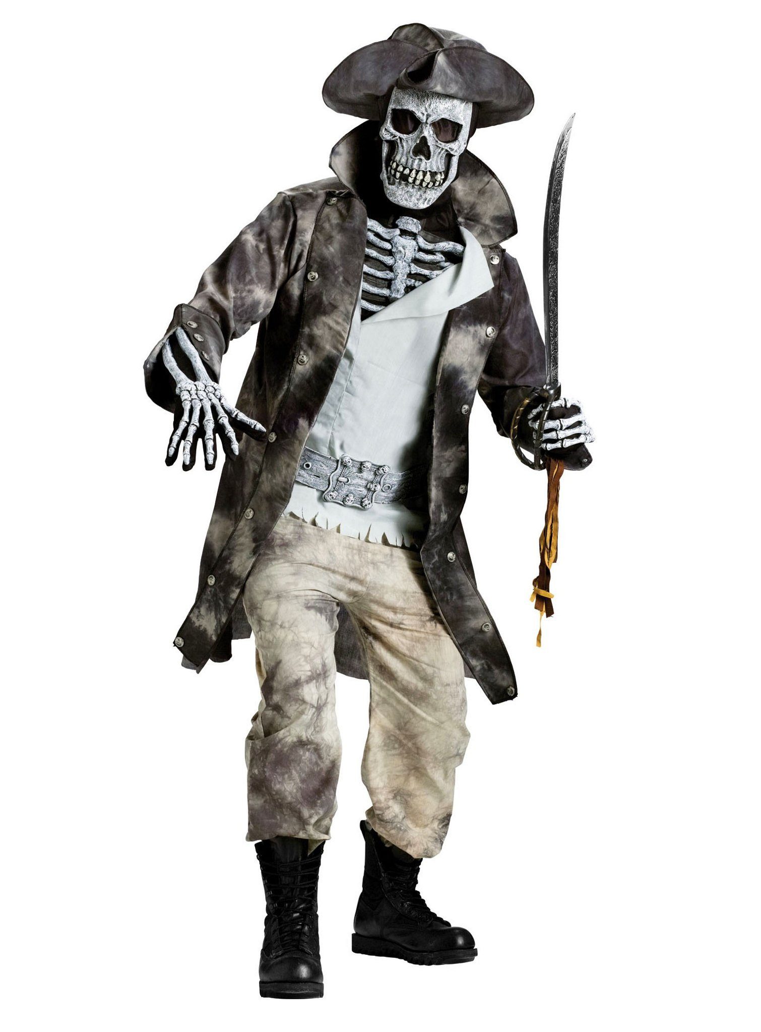 Fun World Piraten-Kostüm Skelett Piratenkostüm - Halloween Horror Untoter, Skelett Piratenkostüm für angsteinflößende Auftritte