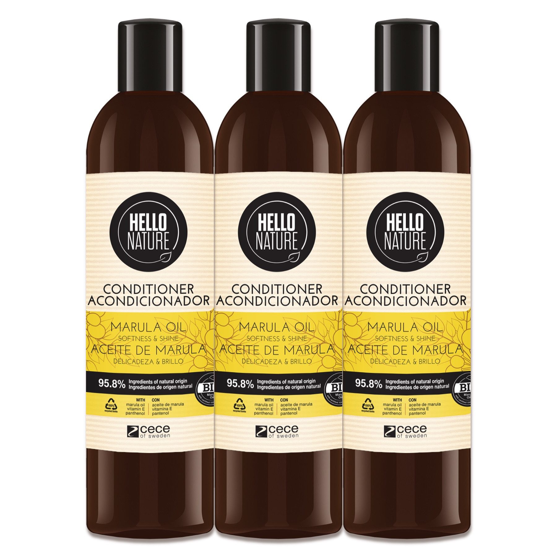 Hello Nature Haarspülung Conditioner Haarpflege Regeneration Marula Öl Bio Vegan Natur, 3-tlg., Haarspülung, Conditioner, Hello Nature