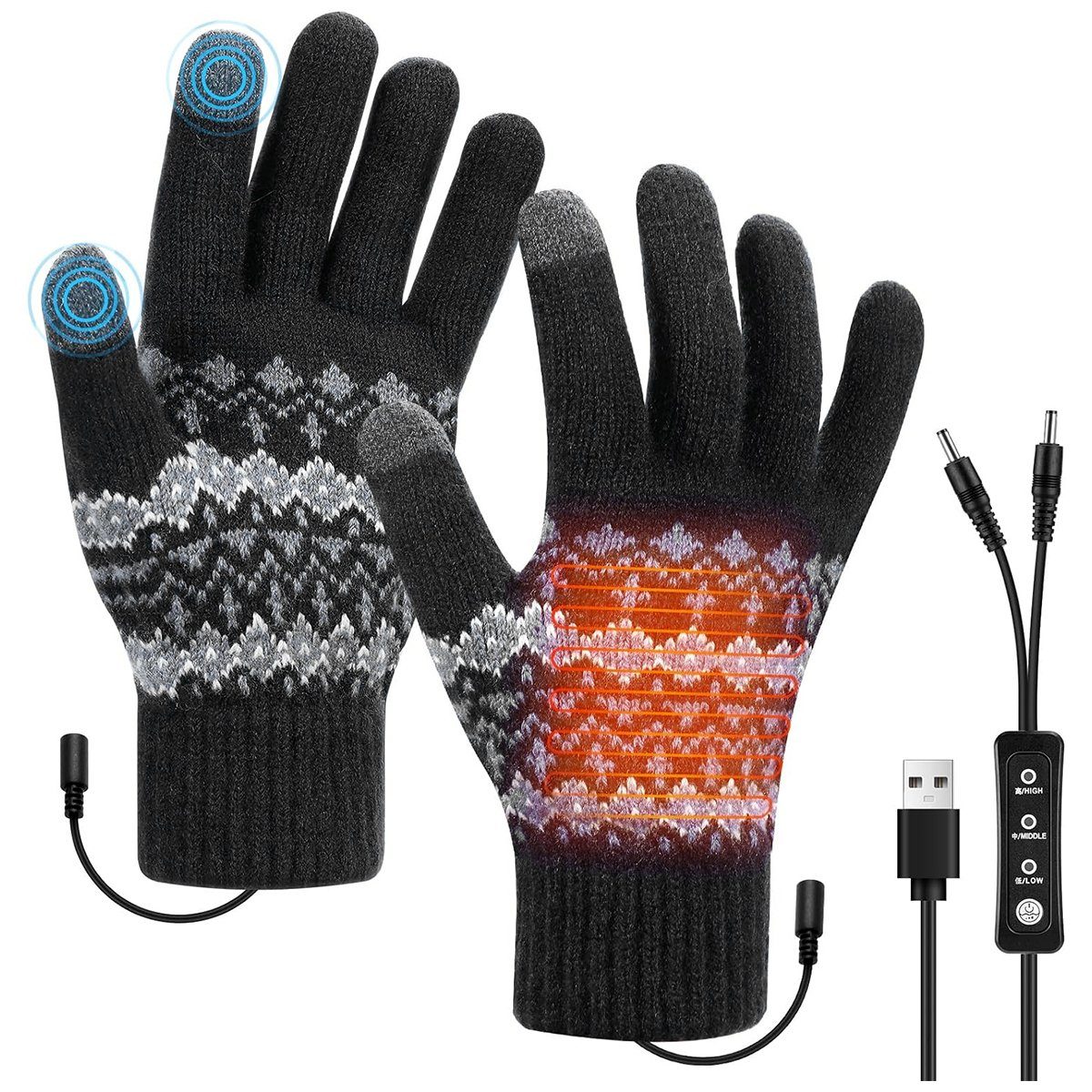 Handschuhe Winter-Arbeitshandschuhe Beheizbare schwarz Welikera mit Temperatureinstellung Schalter,3-stufige