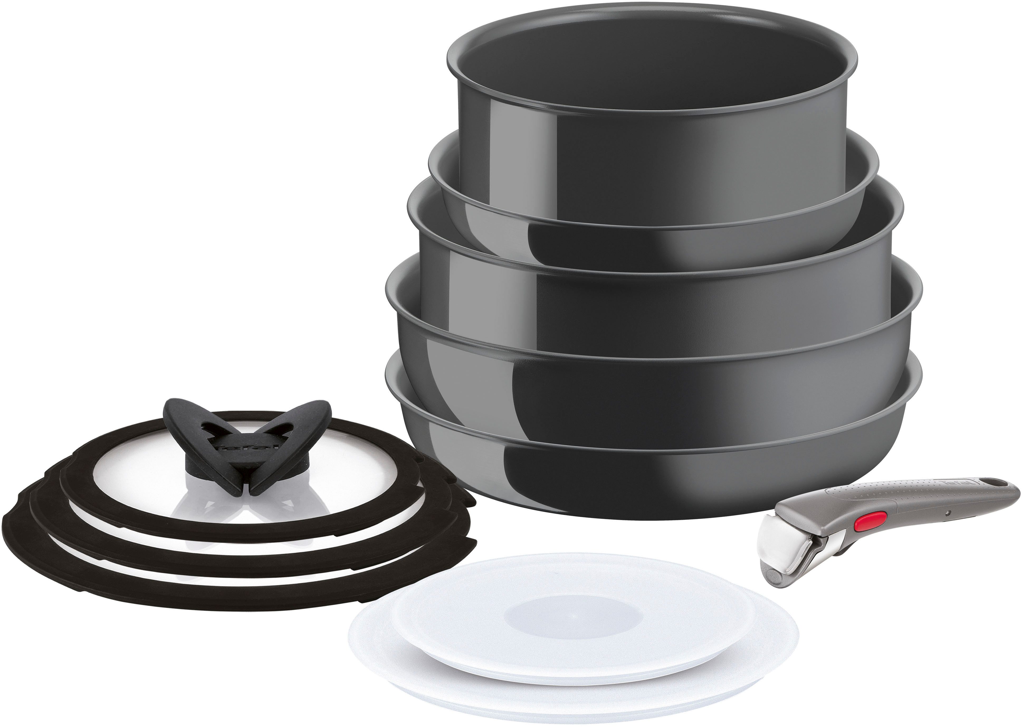 Tefal Pfannen-Set Ingenio Renew, Aluminium (Set, 11-tlg), abnehmbarer Griff, Antihaftversiegelung, Thermo-Signal, Induktion