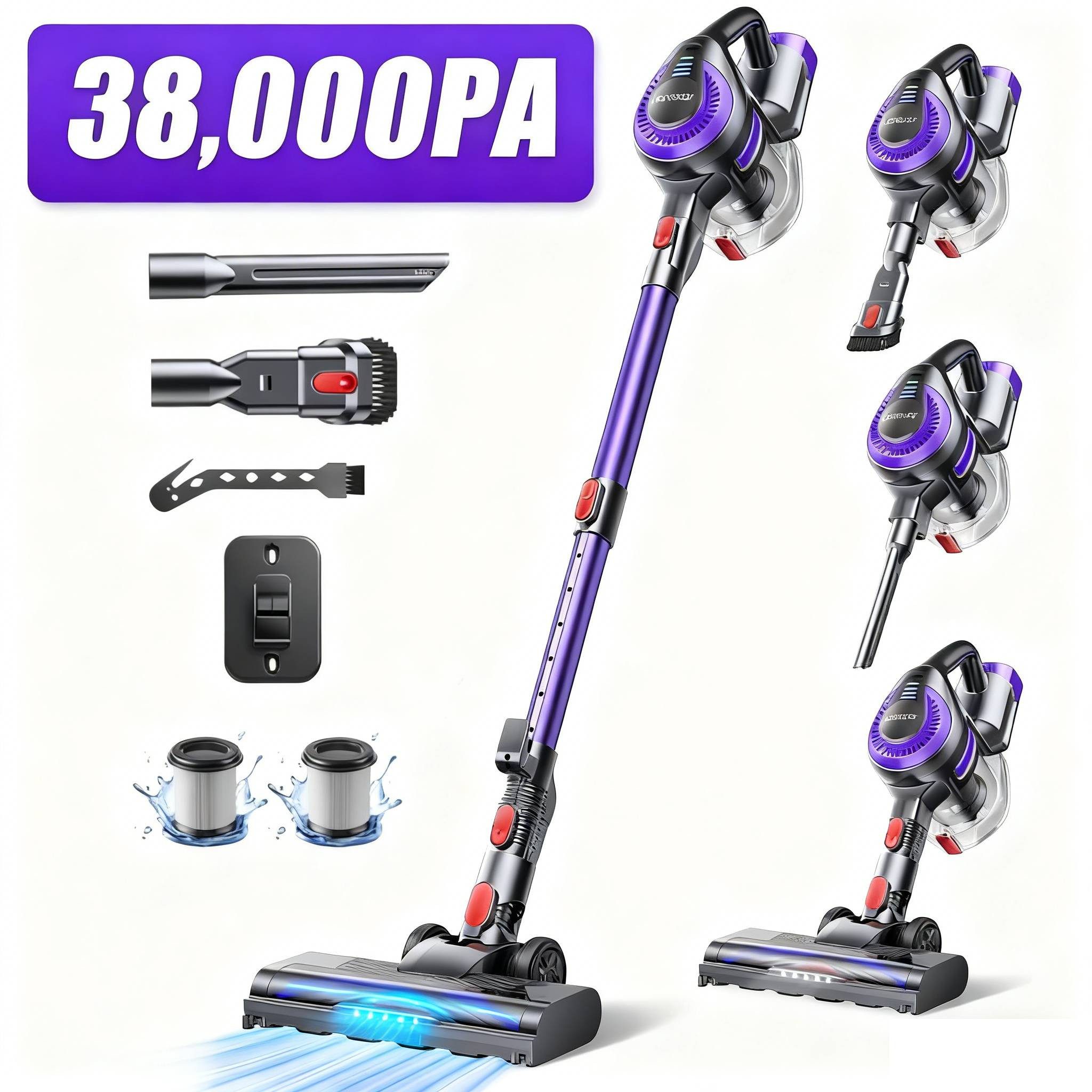 Laresar Akku-Hand-und Stielstaubsauger V10 Lite 38 kPa Saugkraft, 45 min Laufzeit Akku-Staubsauger, beutellos, Für Teppiche und Hartböden mit Tierhaaren