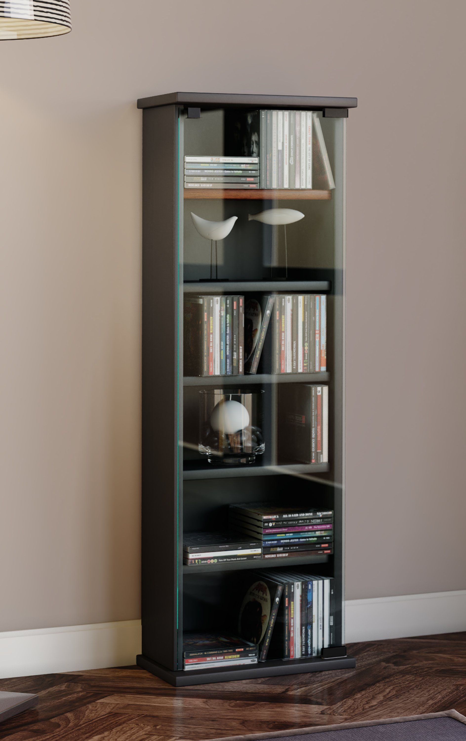 VCM CD-Regal Holz CD DVD Stand Regal Schrank Vetro Glastür günstig online kaufen