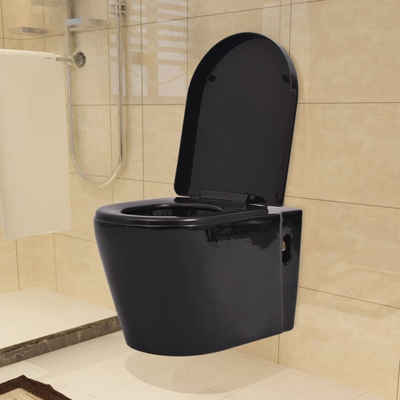 vidaXL Tiefspül-WC Wandmontierte Toilette Keramik Schwarz