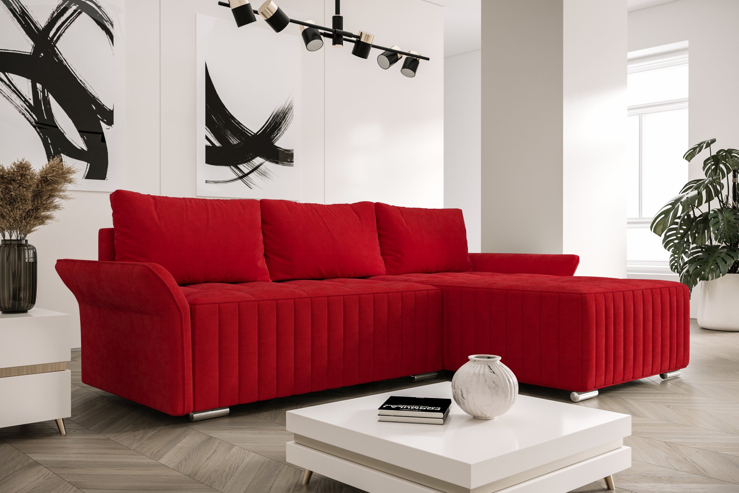ROYAL24_MARKT Ecksofa Elegante Komfortzone Moderne Ecksofas, Flexibles Wohn-Set, Moderner Stil, Ausklapp-Automat, Rückenkissen inklusive Rot