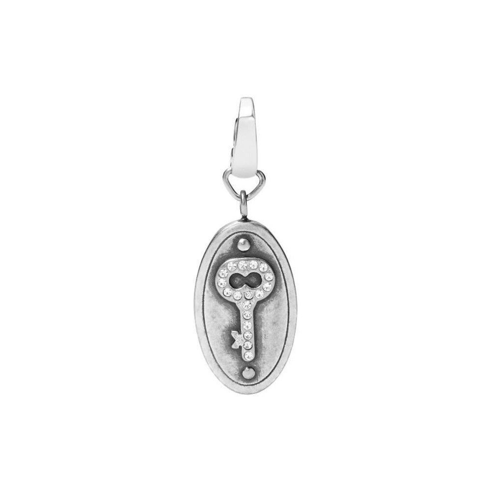 Fossil Charm-Einhänger Edestahl Silber Karabiner JF87598040, "Key-Design" durch Zirkonibesatz