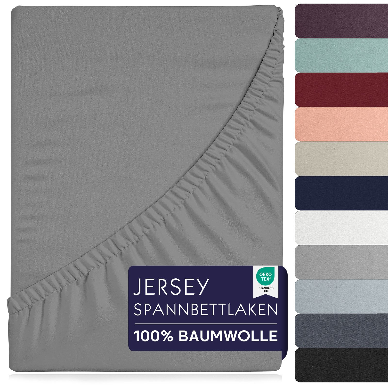 BRB HOME Spannbettlaken Spannbettlaken Jersey Baumwolle für Topper Boxspringbett, Baumwolle, Gummizug: Rundum, (1 Stück), Matratzen bis 27 cm Höhe, OEKO TEX Standard 100, Jersey Spannbetttuch