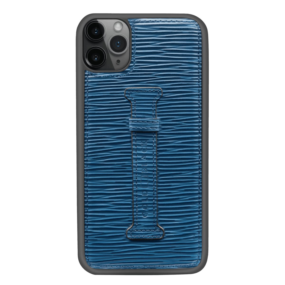 GOLDBLACK Handyhülle iPhone 11 Pro Max Lederhülle mit Fingerschlaufe UNICO-Prägung Blau