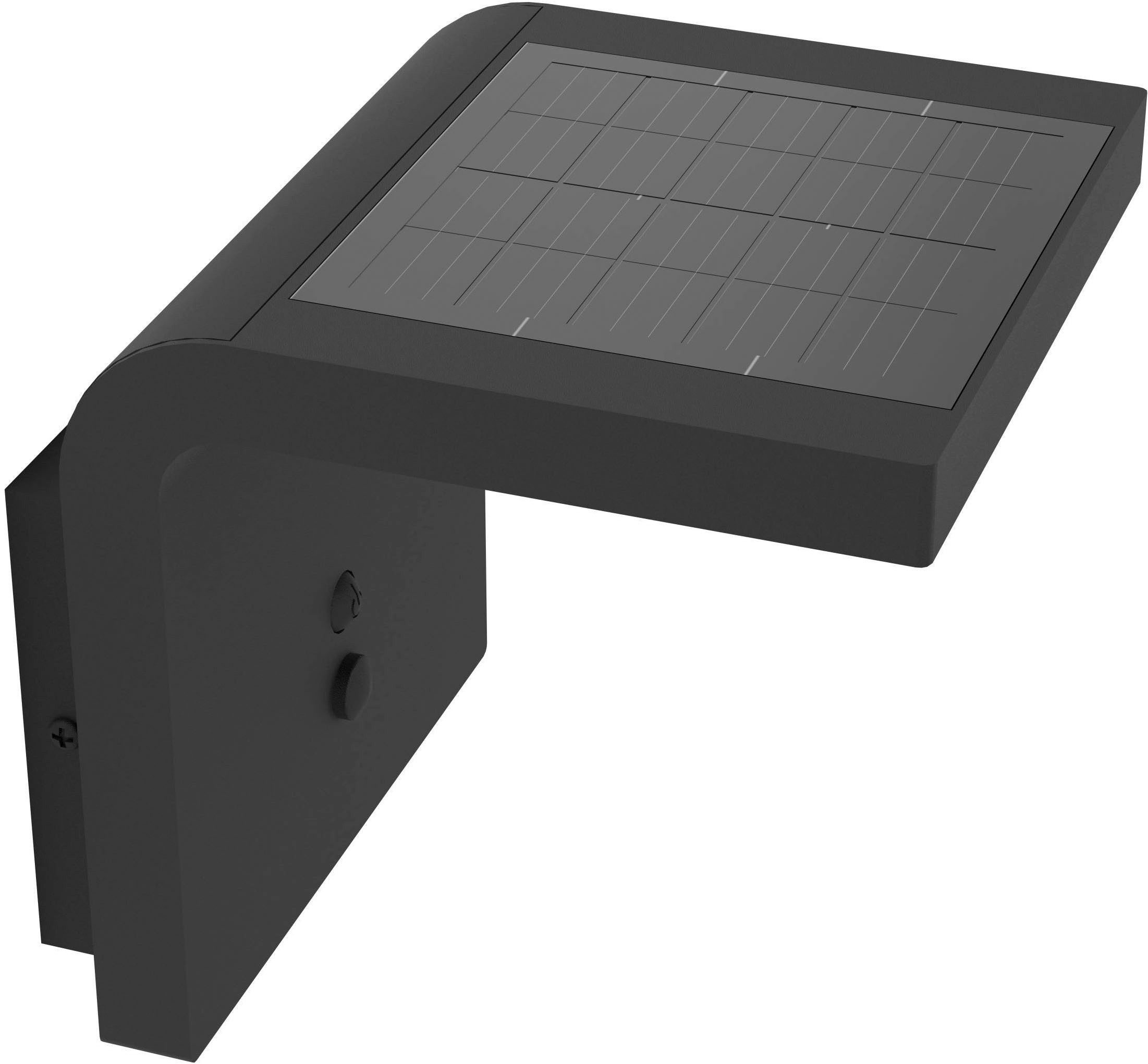 EGLO LED Solarleuchte Spiante Wandlampe, Solarlampe, Außenlampe aus Kunststoff, IP44, Lampe, Bewegungsmelder, LED fest integriert, Neutralweiß, Solarleuchte - L14 x H14 x AL14 cm - schwarz - 6,5W inkl.
