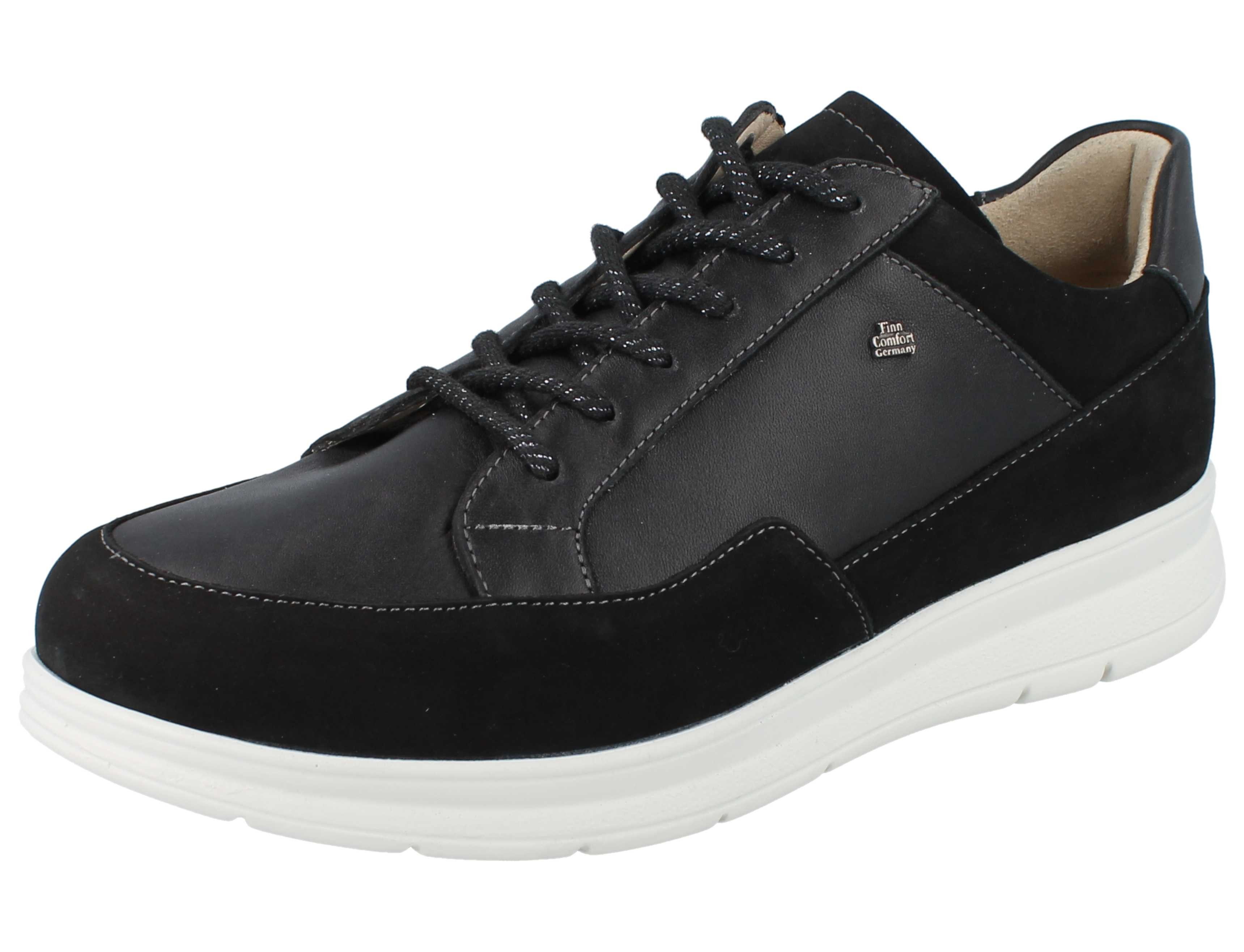 FINN COMFORT Toulon Damen Halbschuhe mit Reißverschluss schwarz Leder Schnürschuh