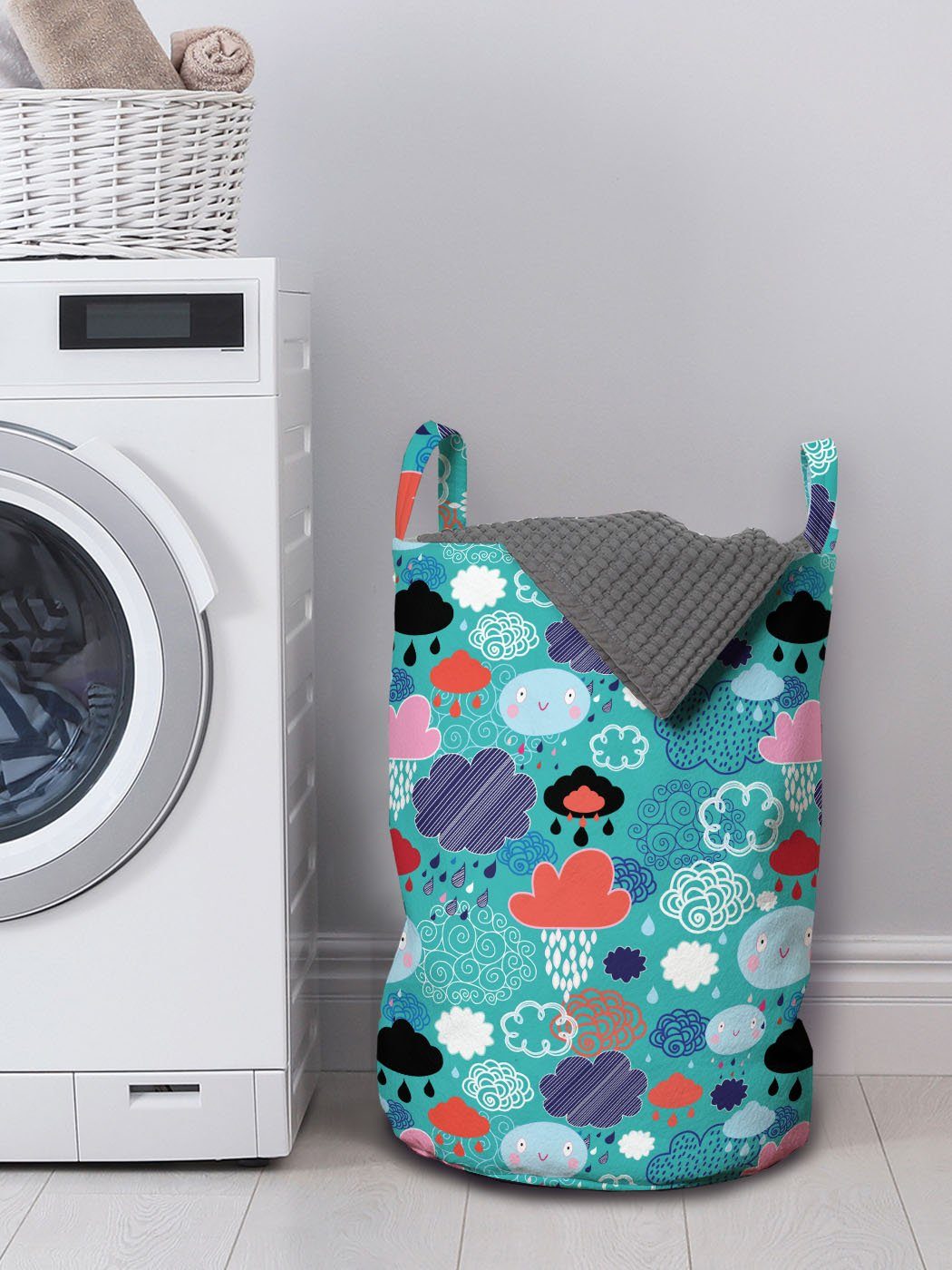 Wolken Waschsalons, mit Herbst-Wetter-Muster Griffen Wäschesäckchen Wäschekorb Abakuhaus für Kordelzugverschluss