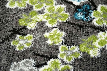 Teppich Designer Teppich Kurzflor Wohnzimmerteppich Blumen grau türkis blau, Carpetia, rechteckig, Höhe: 13 mm