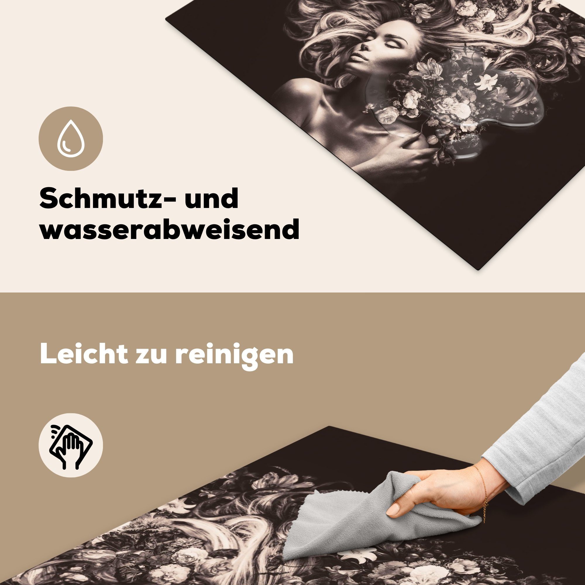 Herdblende-/Abdeckplatte Ceranfeldabdeckung, (1 für Natur, Blumen Arbeitsplatte Vinyl, cm, - 81x52 - tlg), MuchoWow Frau küche