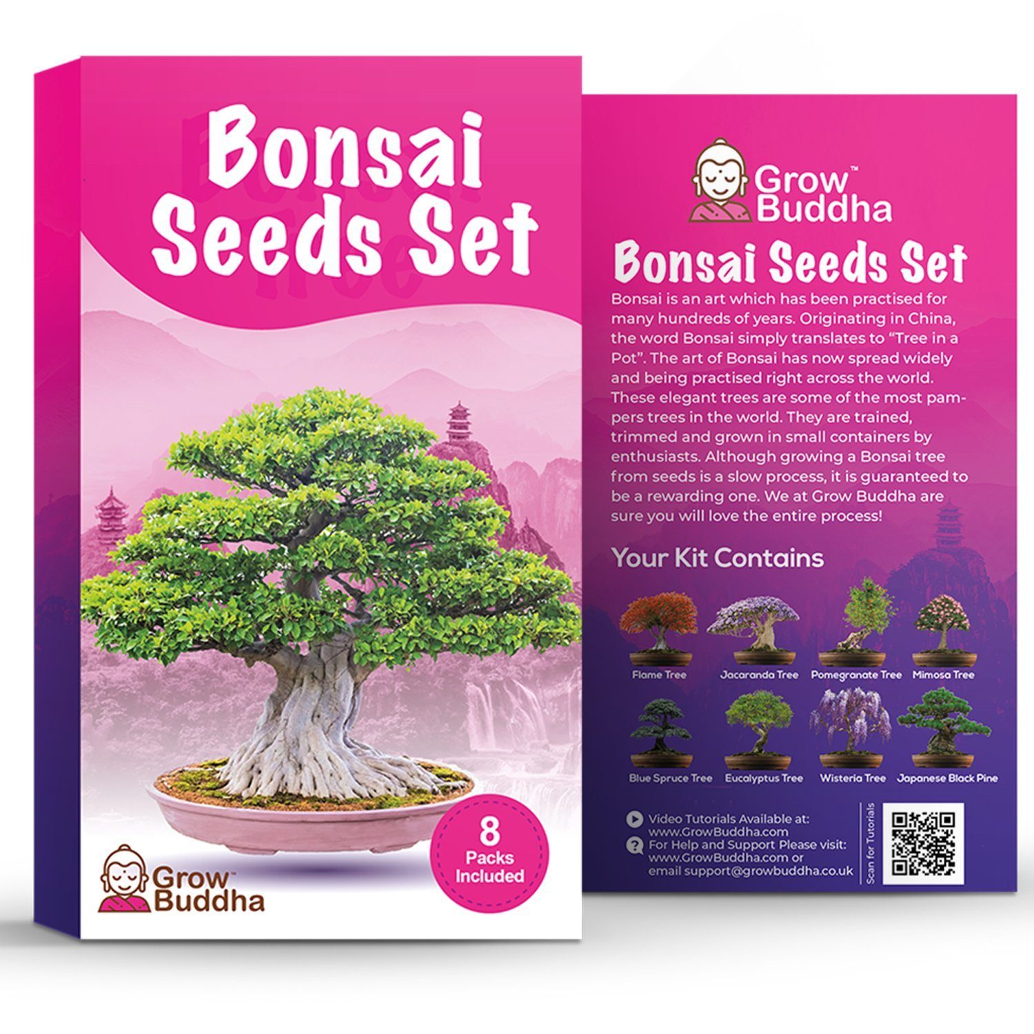 Kunstbonsai Samen-Set mit 8 verschiedenen Bonsai-Bäumchen, Grow Buddha