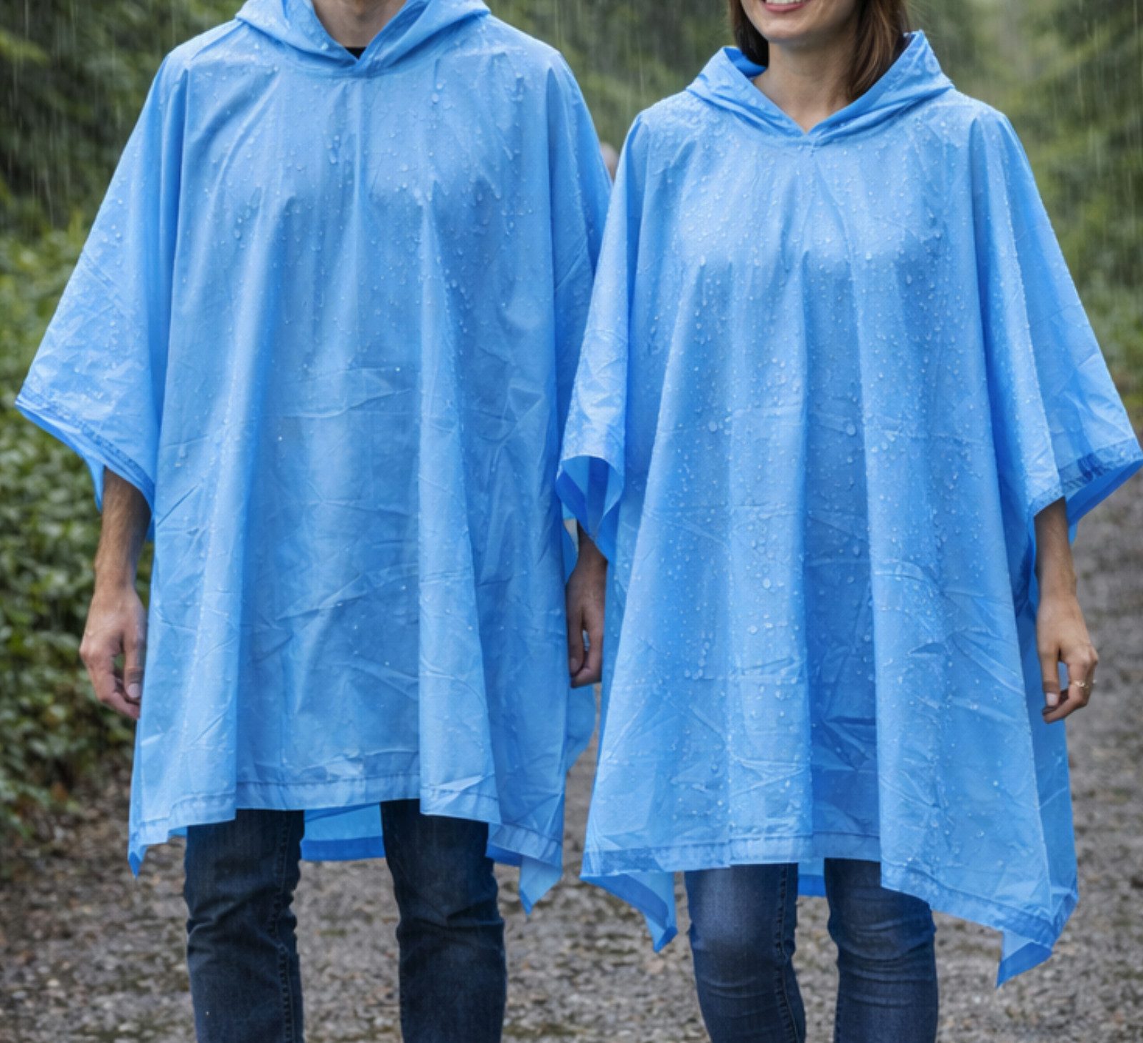 Koopman Regenponcho Regenmantel Regenumhang Regencape 124x100cm Blau 2er Set (2-St) Unisize, Wasserschutz, für Erwachsene, Regenschutz, mit Kordelzug
