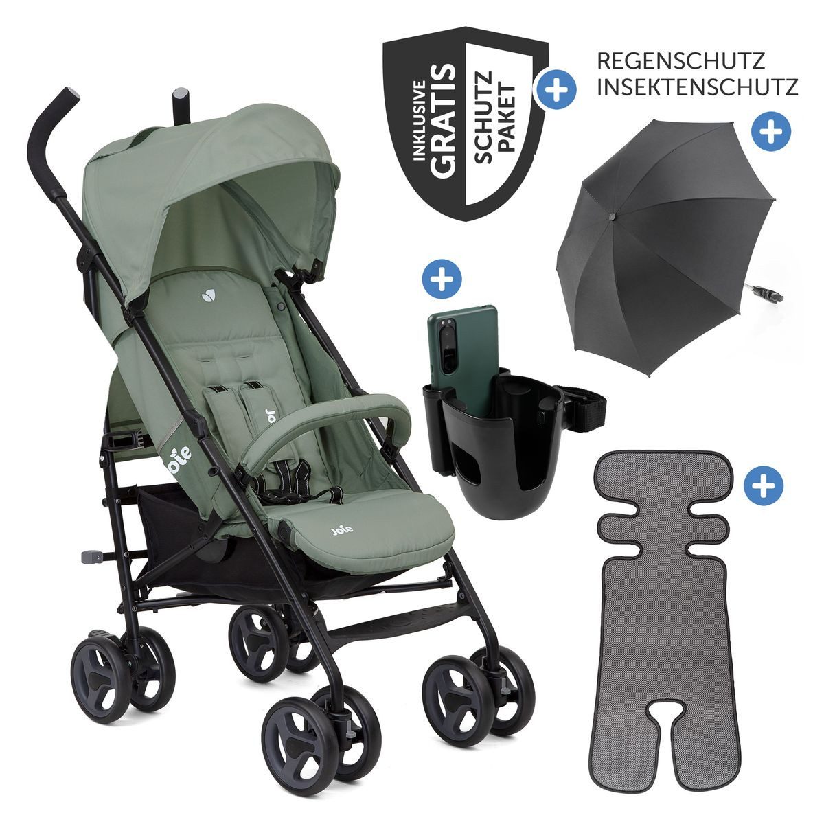 Joie Sportbuggy Nitro LX - Laurel, Sportwagen Reisebuggy mit Liegefunktion, Regenschutz, Schirm & Auflage