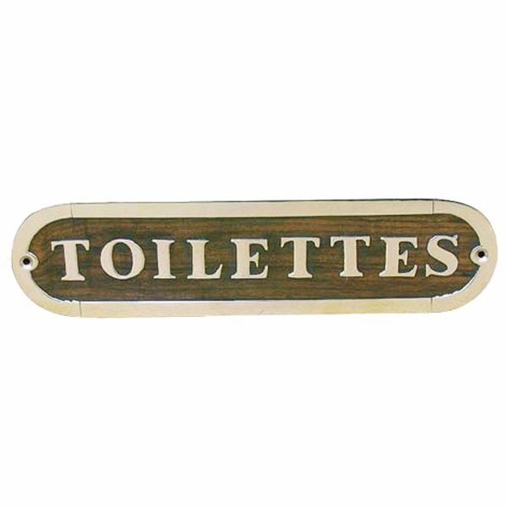Linoows Dekoobjekt Türschild "Toilettes", Kabinen, Kajüten Schild, maritimes Schild "Toilettes" aus edlem Holz und Messing