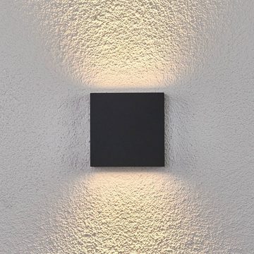 Lucande LED Außen-Wandleuchte Trixy, LED-Leuchtmittel fest verbaut, warmweiß, Modern, Aluminium, Temperglas, grafitgrau, klar, 2 flammig, inkl.