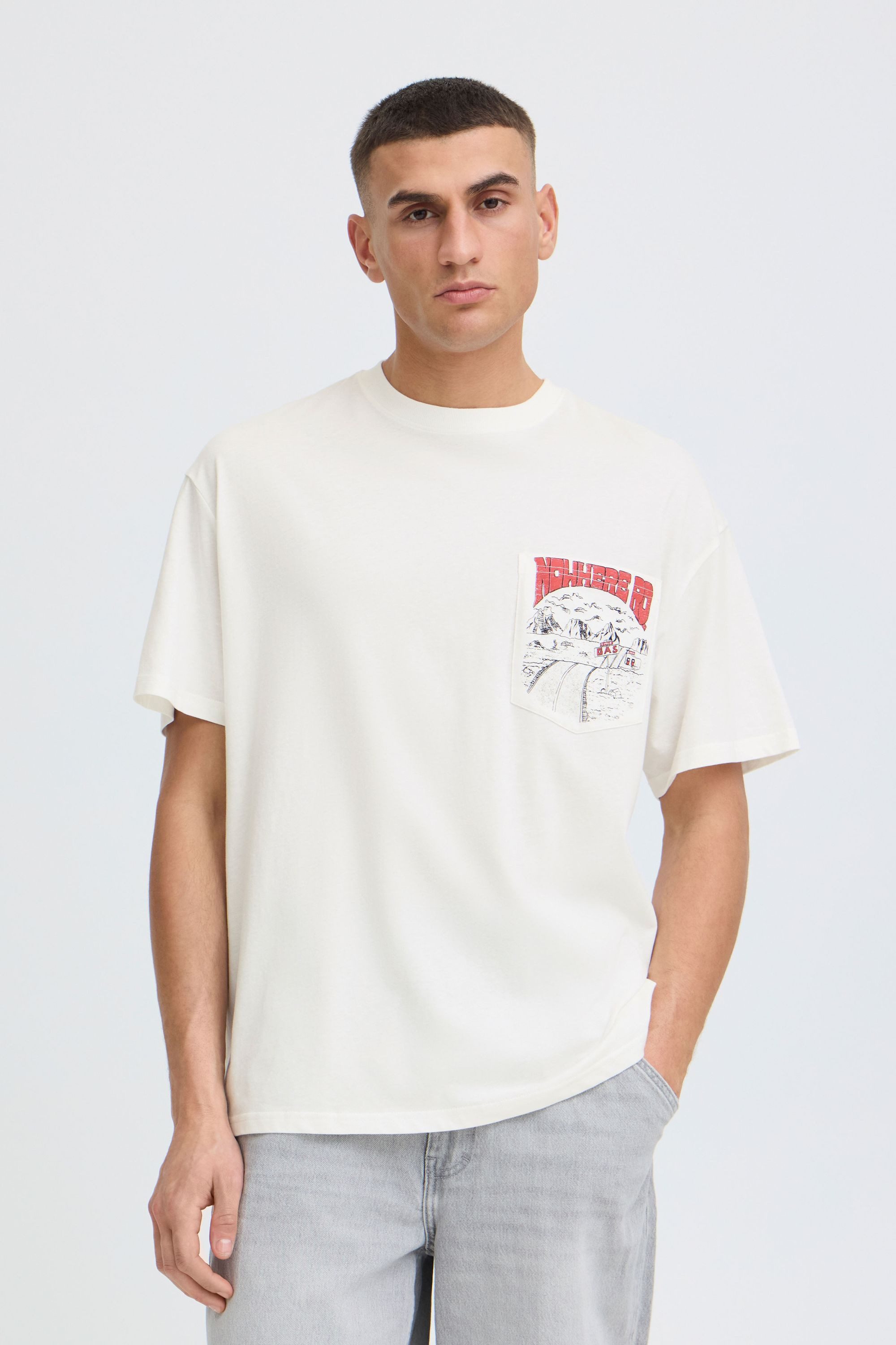 !Solid Rundhalsshirt SDUlgate Lockeres T-Shirt mit Brusttasche und Aufdruck - Loose Fit