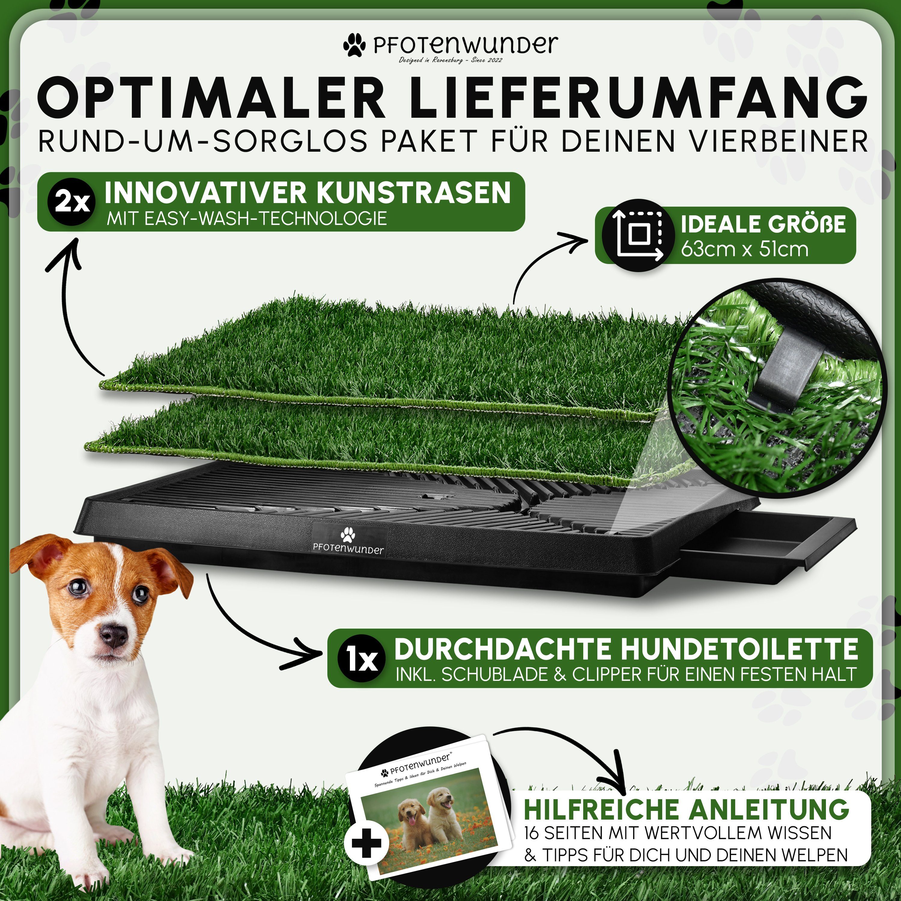 Thumbnail - PfotenWunder Hundetoilette Hundeklo 63*51cm Hundetoilette kleine große Hunde Welpen-Toilette Klo, Inkl. 2x EASY-WASH-Ras...