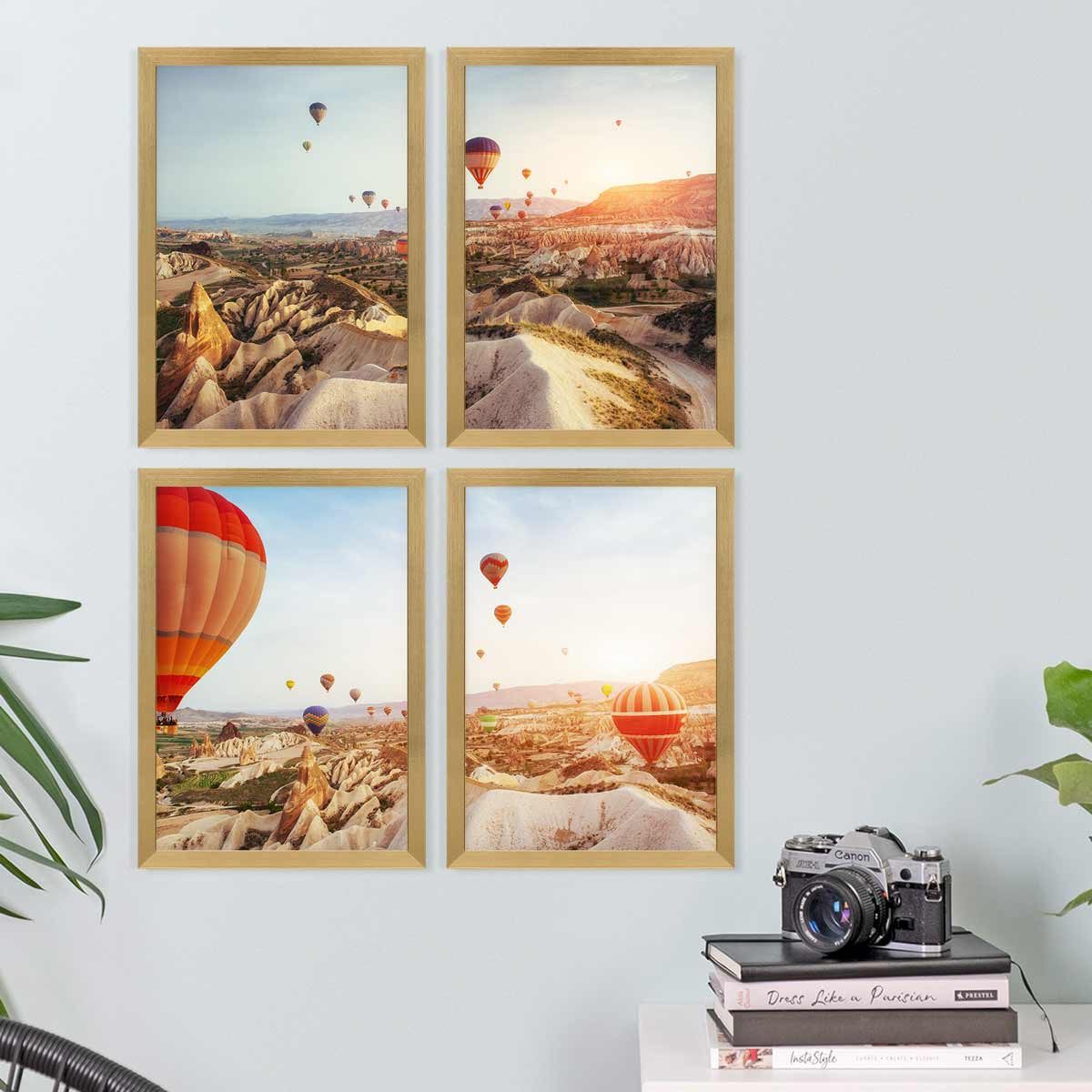 PHOTOLINI Bilderrahmen 4er Set 21x30 cm / DIN A4 Poster-Rahmen, zum Aufhängen & Aufstellen, für 4 Bilder (4er Set), MDF Holz, bruchsicheres Acrylglas & Zubehör, – Bild 2 von 5