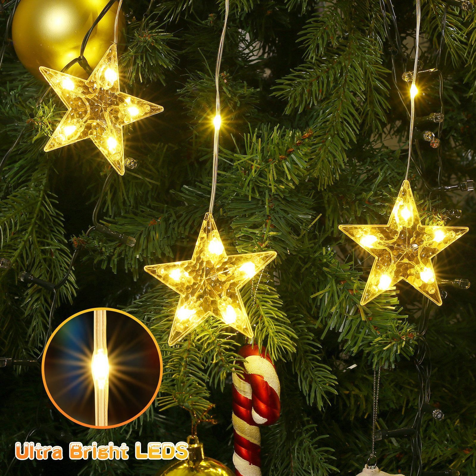 Quntis Lichterkette Lichterkette Weihnachtsdeko Fenster Warmweiß/Bunt, Timer 8 Modi, 1,44M 45LEDs Fensterbilder für Innen/Außen/Fenster Weihanchten Deko – Bild 4 von 5