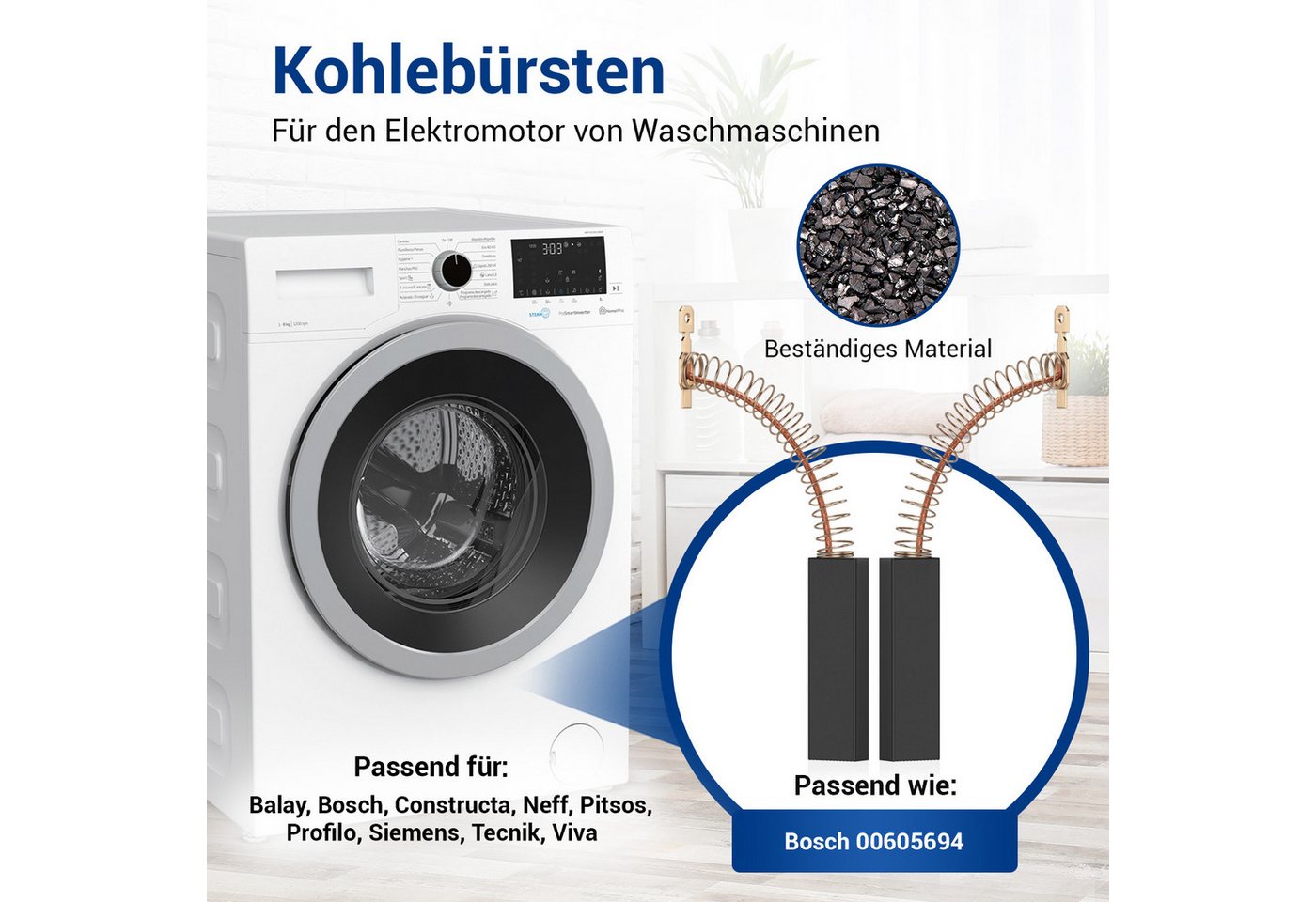 Thumbnail - VIOKS Ersatzbürste Kohlebürsten Ersatz für Bosch 00605694, 4,8mmAMP für Waschmaschine