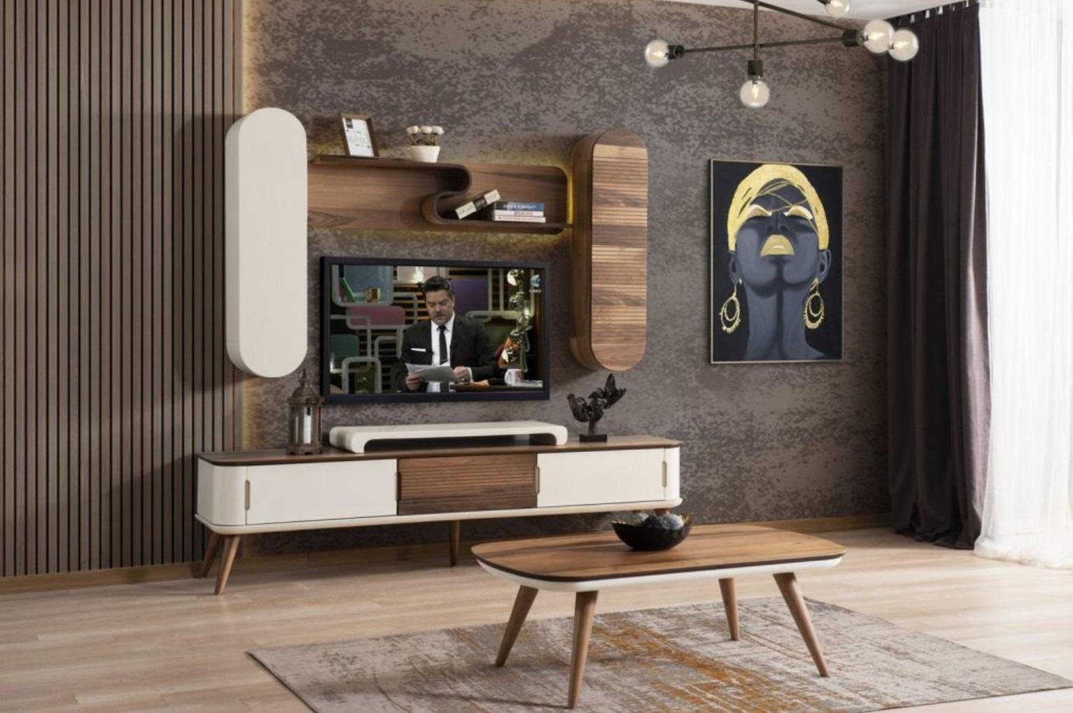 TV Wohnwand rtv Luxus Holz Lowboard (1 Sideboard Wohnwände Beige ständer Ständer) St., JVmoebel Lowboard tv