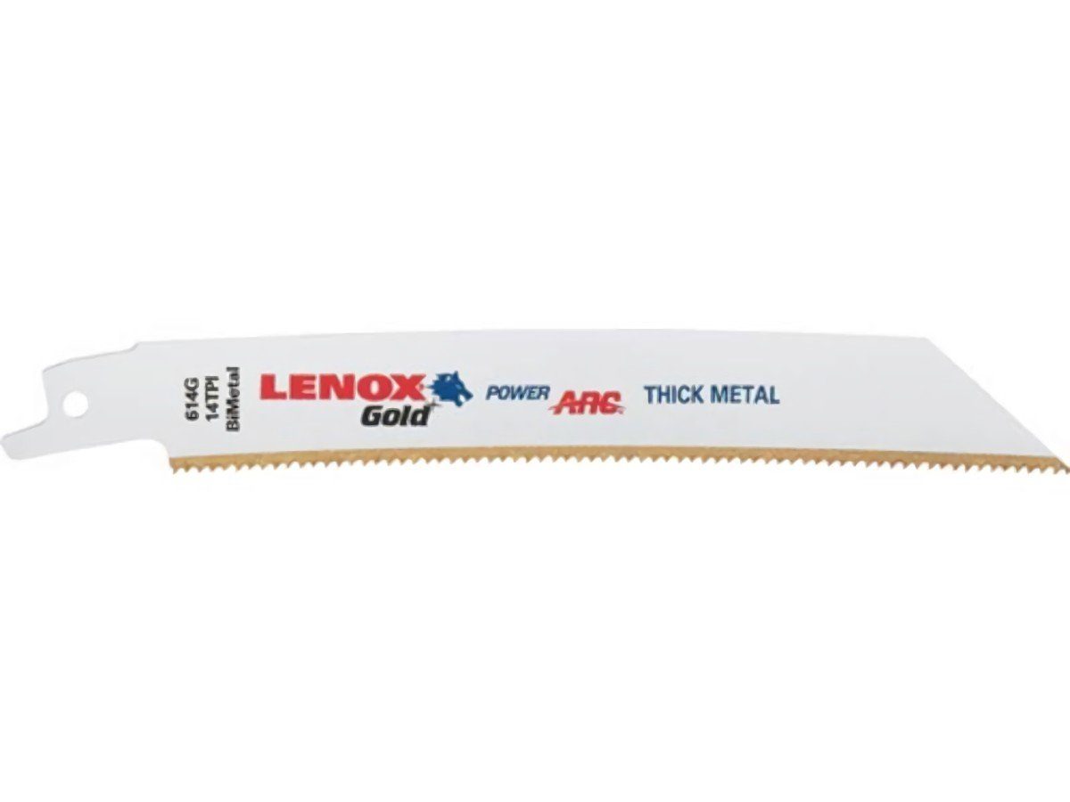 Lenox Säbelsägeblatt Säbelsägeblatt Gold L.152mm B.19mm TPI 14 5 St./Karte  LENOX bruchsicher · aggressiveres Blattdesign optimiert den Schnittwinkel  für schnelles Schneiden in unterschiedlichsten Materialien · Power Arc  Technology liefert 2 x längere