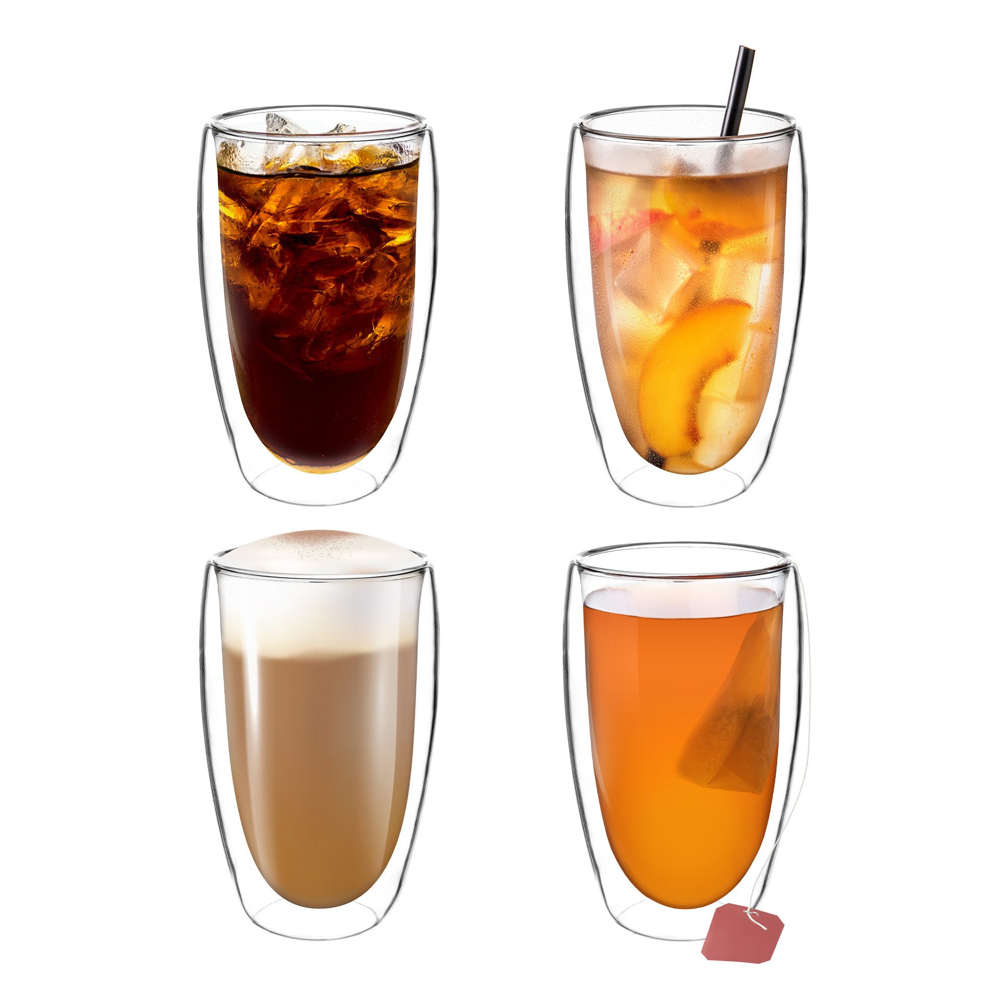 Impolio Latte-Macchiato-Glas Doppelwandige Gläser Set 4-teilig 450 ml, Teeglas, Kaffeeglas, Impolio, Mundgeblasenes Borosilikatglas