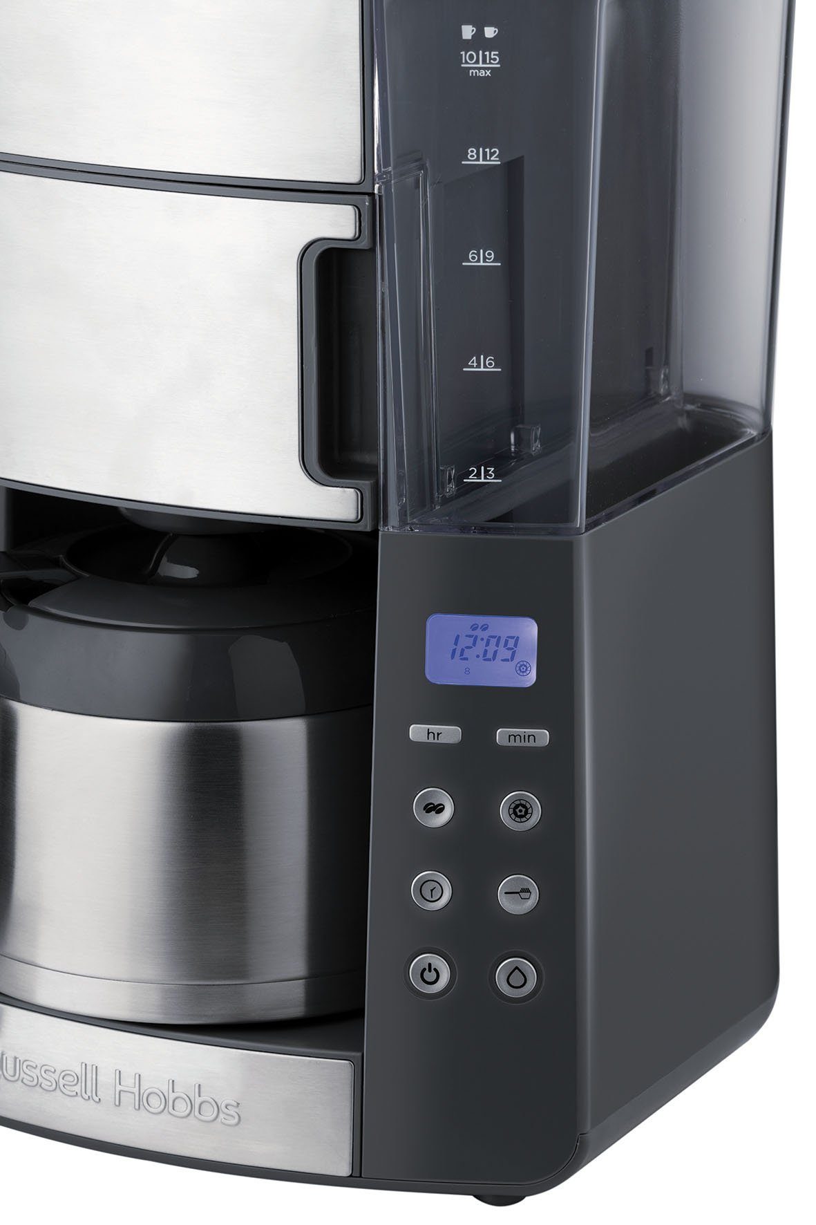 RUSSELL HOBBS Kaffeemaschine mit Mahlwerk Grind & Brew 25620-56, 1,25l Kaffeekanne, Papierfilter 1x4, 1,25l Thermokanne, 1 bis 10 Tassen, Digitaler Timer, Papierfilter 1x4