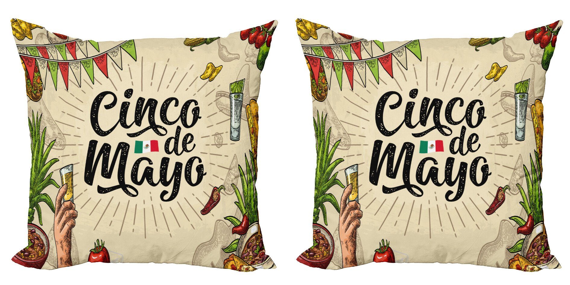 Doppelseitiger Mexican Stück), Food Modern Abakuhaus Kissenbezüge Mayo (2 de Drink Cinco Accent Digitaldruck,