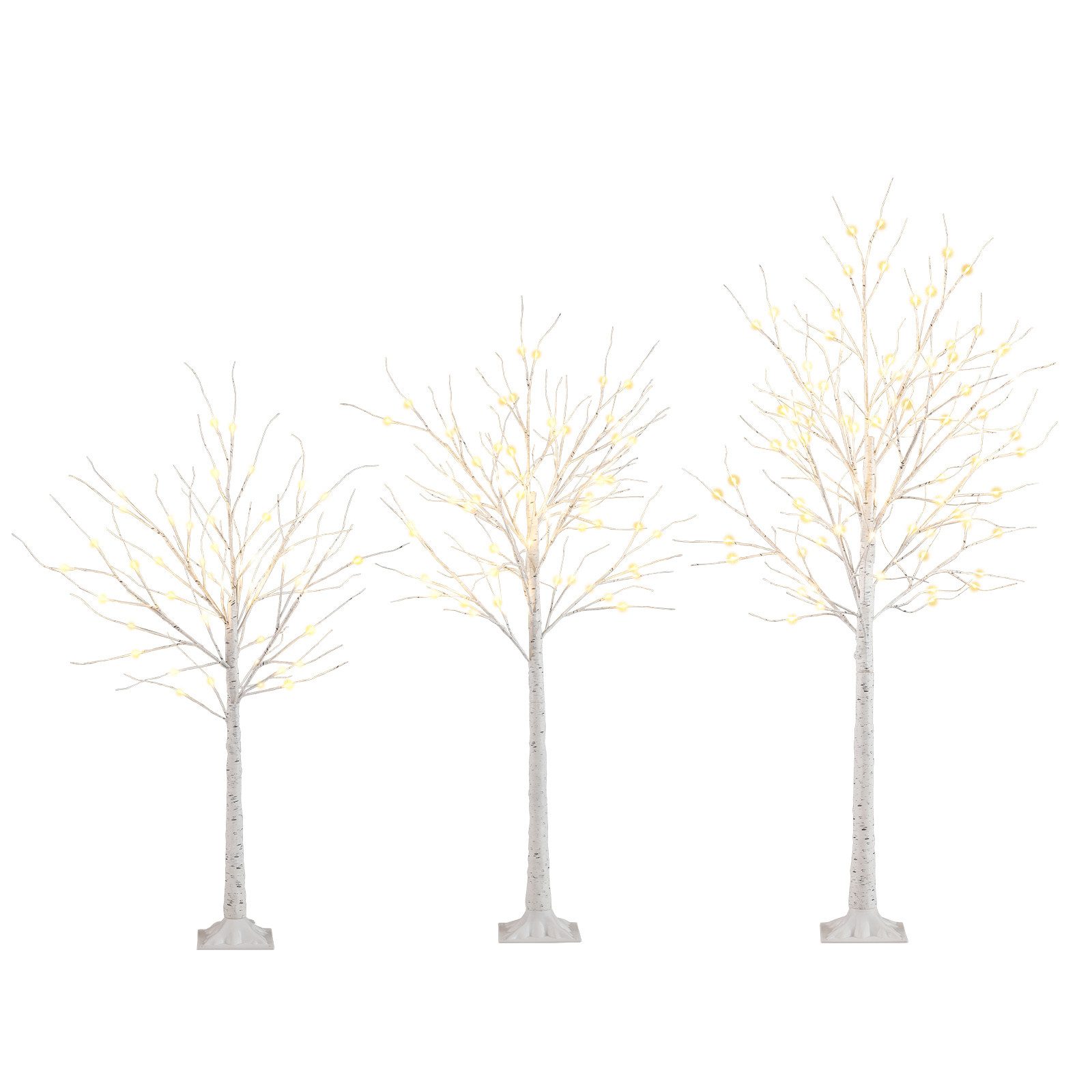 COSTWAY Künstlicher Weihnachtsbaum, 3er Set 120/150/180cm, warmweiße Leuchten