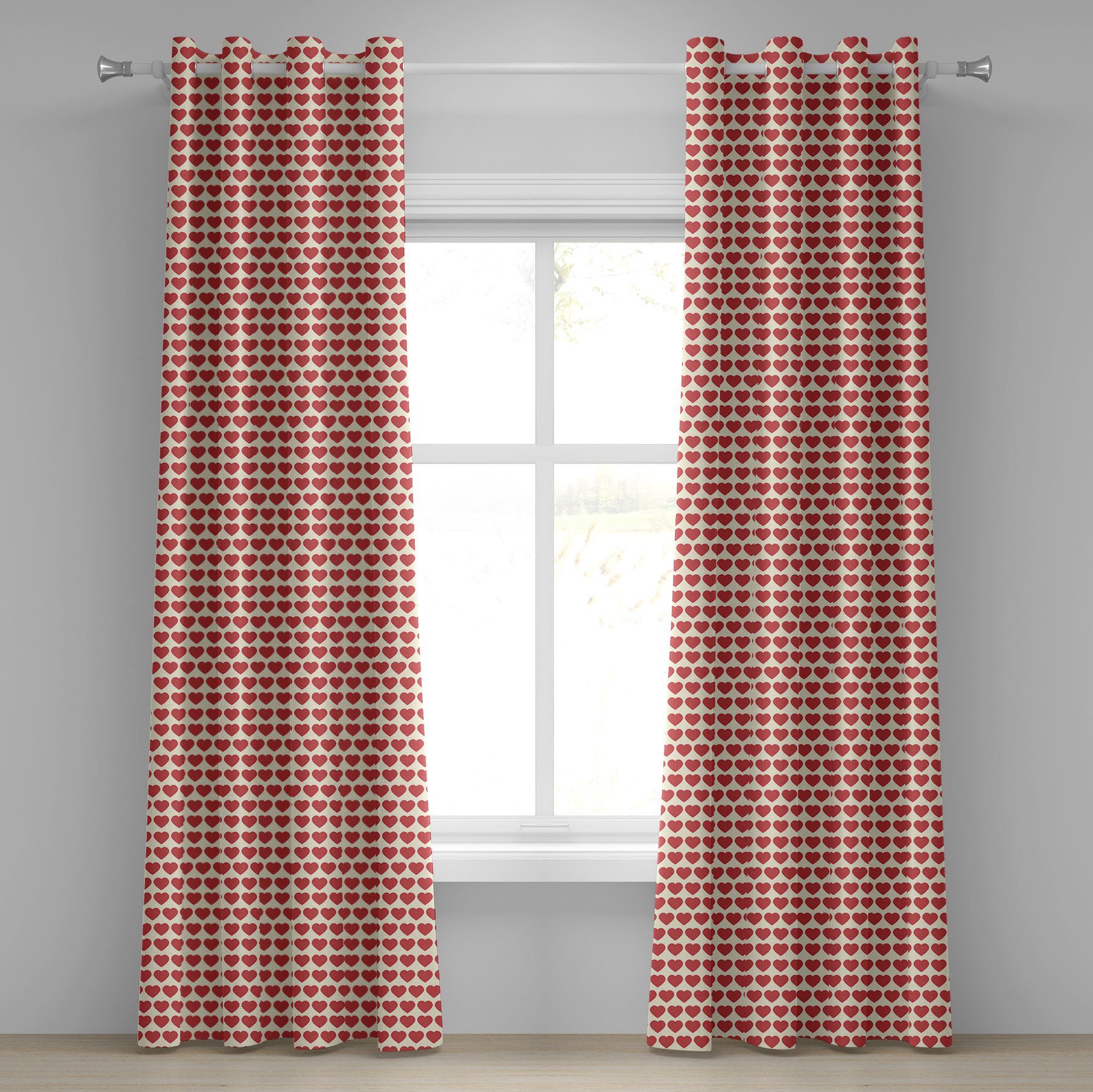 Gardine Dekorative 2-Panel-Fenstervorhänge für Schlafzimmer Wohnzimmer, Abakuhaus, Valentine Vibrant Red Hearts
