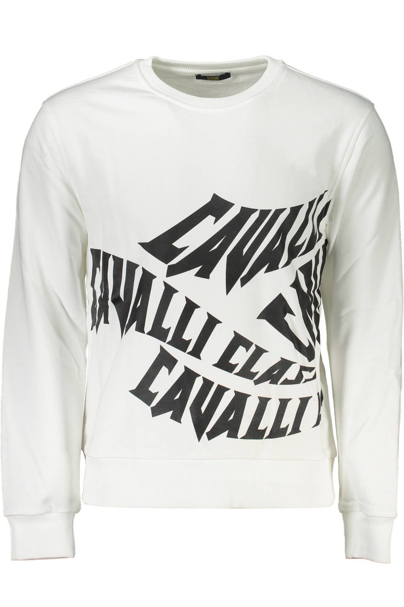 Cavalli Class Sweatshirt Herren-Sweatshirt Weiß: Langarm, Rundhals