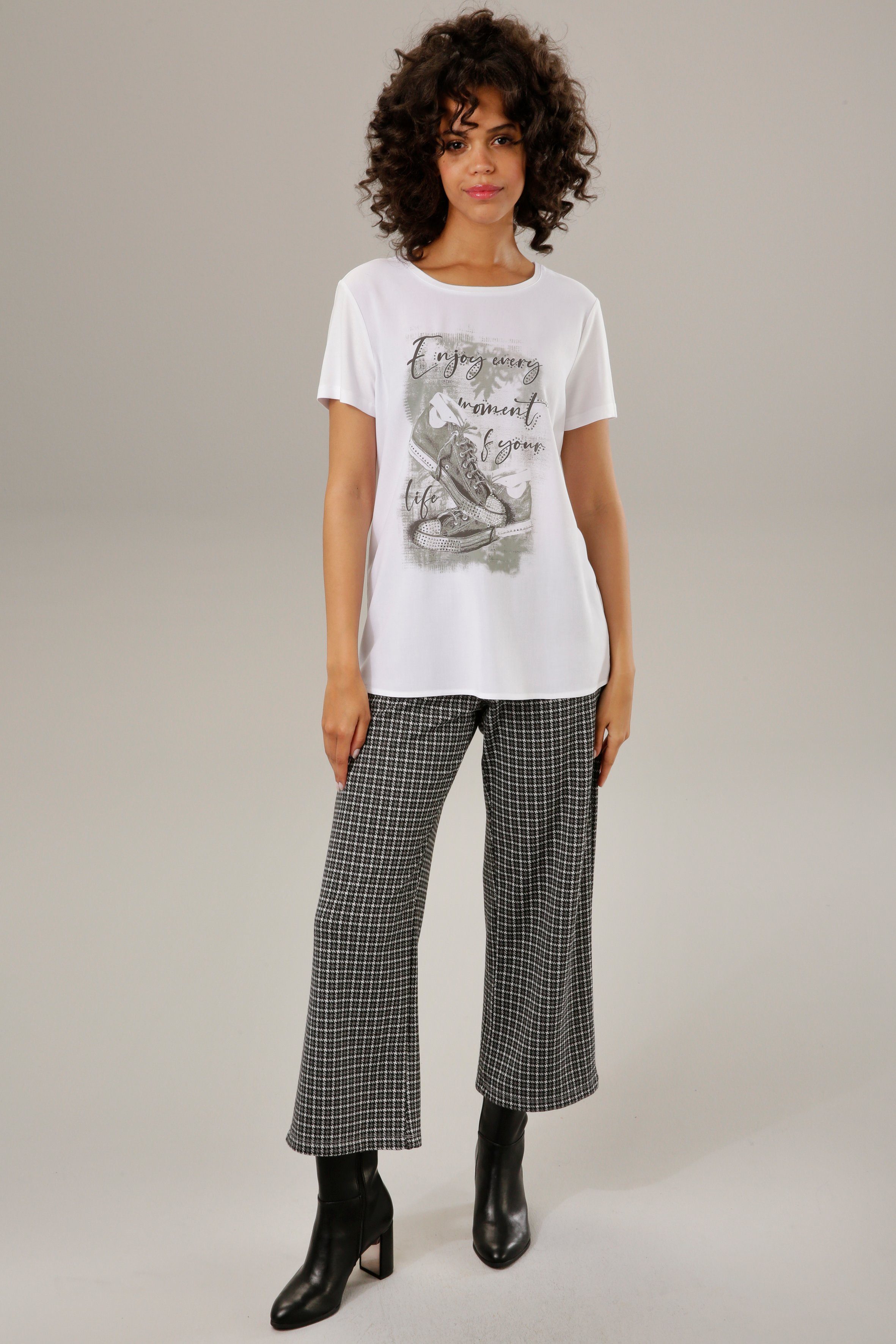 Aniston CASUAL mit Shirtbluse Glitzersteinchen Frontdruck verzierter