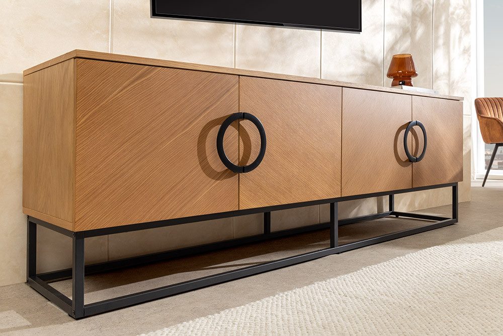riess-ambiente Lowboard GRANDEZZA 180cm natur schwarz – Eiche, Metall, Industrial, Furniert (Einzelartikel, 1 St), TV-Schrank mit Türen & Fächern – ideal für Wohnzimmer im Loftstil