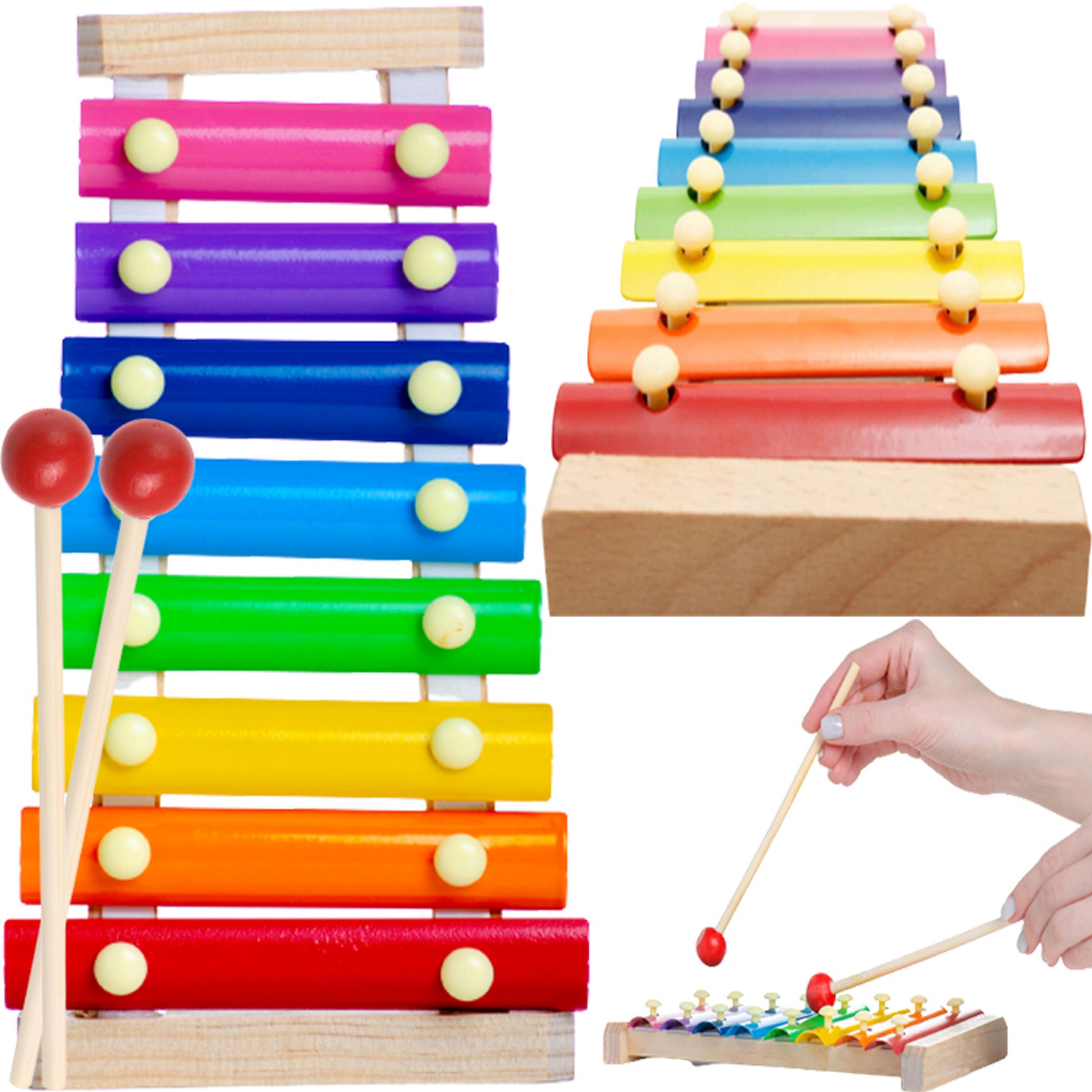 Retoo Spielzeug-Musikinstrument Xylophon aus Holz Glockenspiel für Kinder Klangspiel Musikinstrument, (Set, 8-Tonzimbel im Holzgehäuse zwei Holzschlägeln)