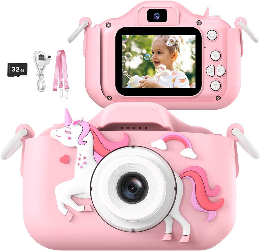 Bifurcation Selfie-Kamera-Spielzeug für Kinder im Alter von 3–12 Jahren, 32 GB Kinderkamera (Mädchengeburtstag, Weihnachten und andere Spielzeuggeschenke)