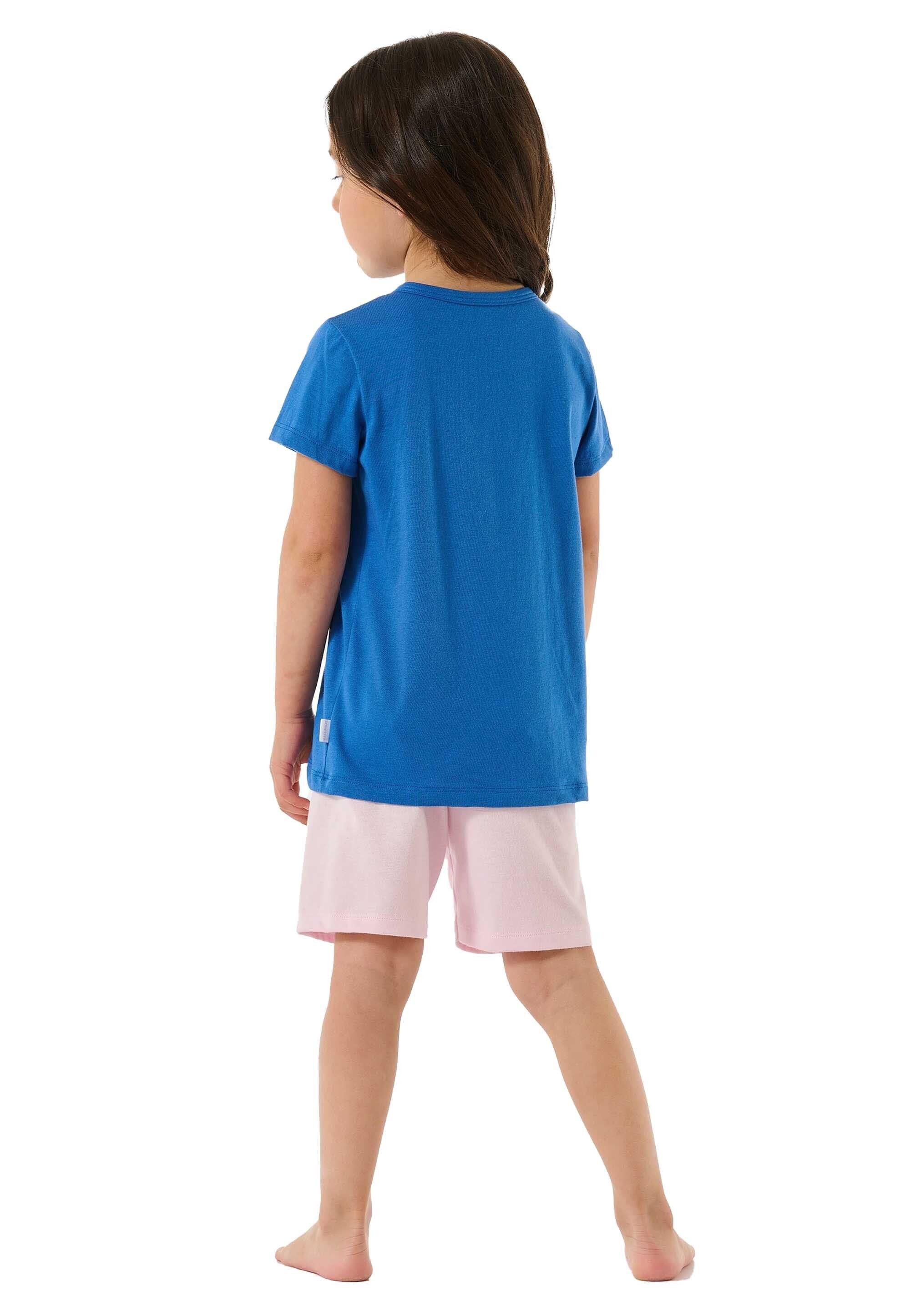 Schiesser Pyjama Mädchen Kinder kurzarm, Schlafanzug - Blau/Rosa