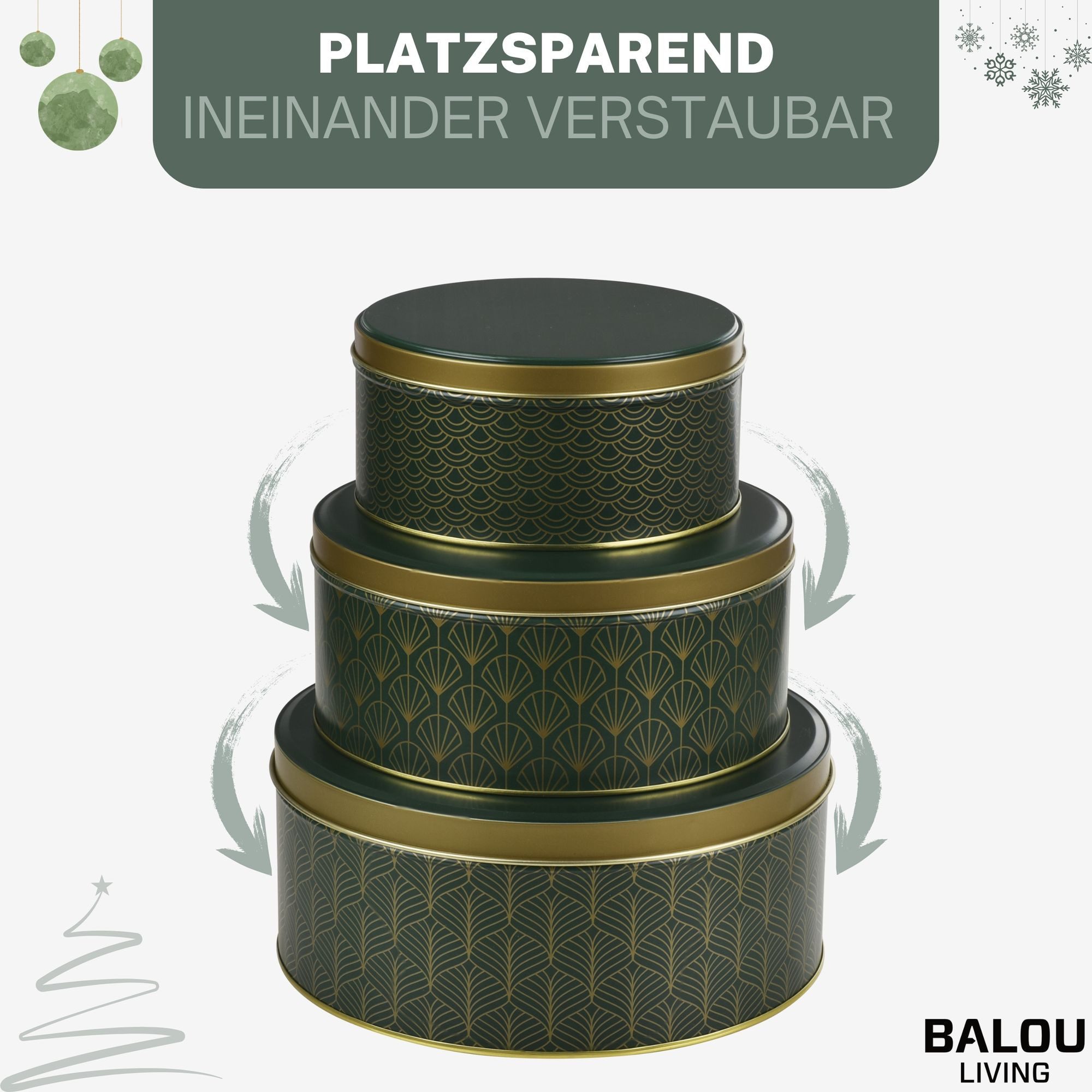 bonsport Keksdose 3er-Set Keksdosen, Metall, Pattern, Grün, Gebäckdose