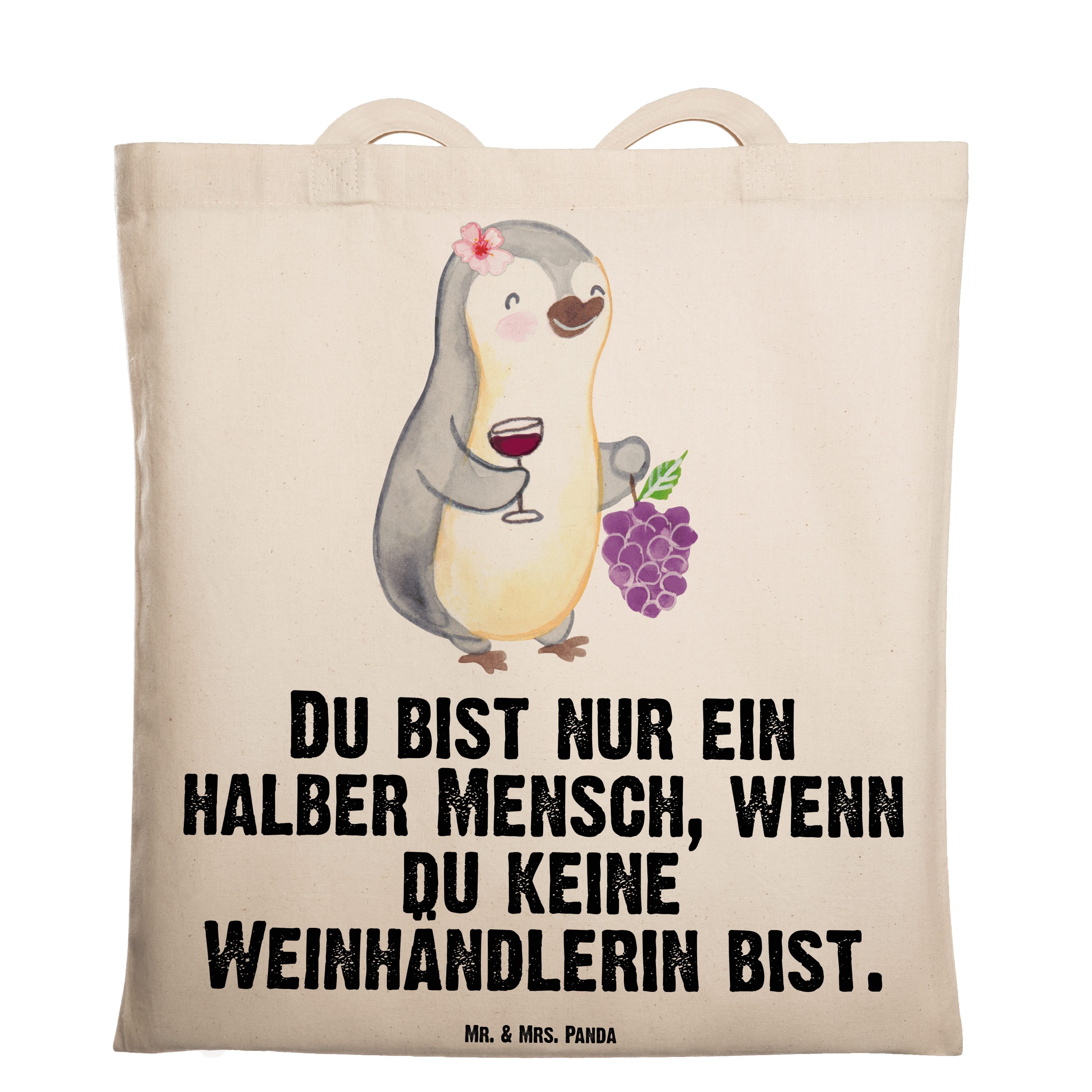 Mr. & Mrs. Panda Tragetasche Weinhändlerin mit Herz - Transparent - Geschenk, Jubiläum, Beutel, Re (1-tlg) | Canvas-Taschen