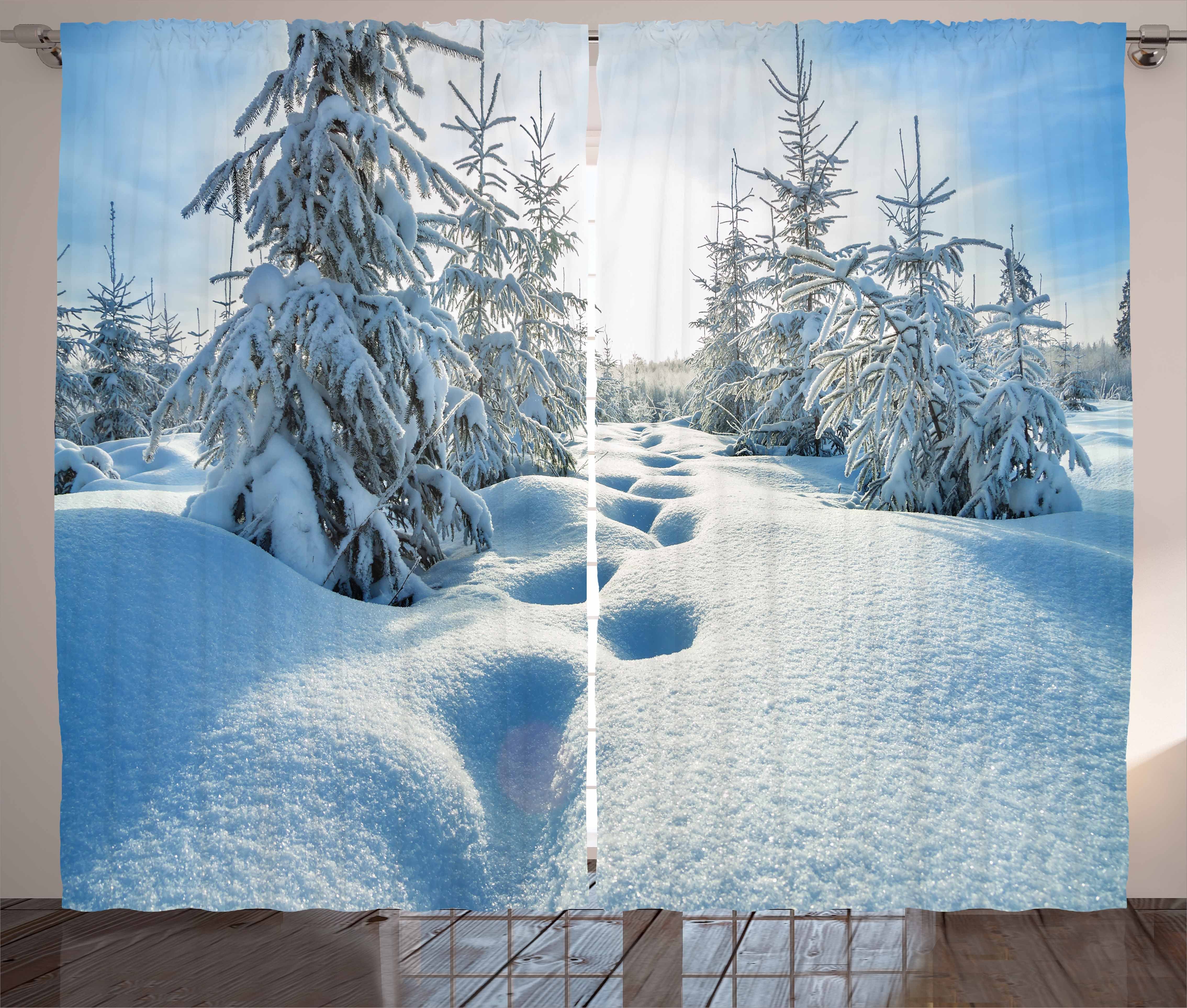 Gardine Schlafzimmer Kräuselband Vorhang mit Schlaufen und Haken, Abakuhaus, Winter Blauer Himmel Baum-Abdrücke