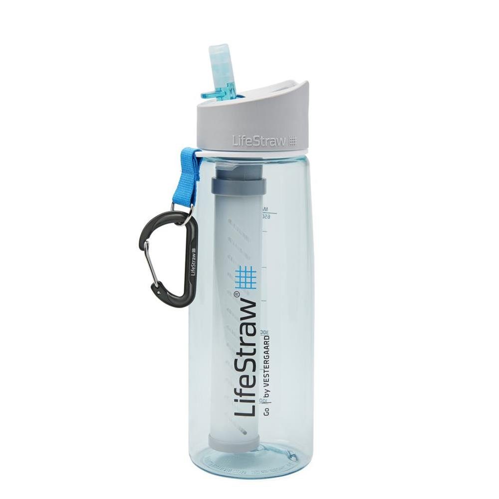 LifeStraw Trinkflasche Go 2-stufig, Trinkfalsche mit Filter blau Wasserflasche Camping Klappverschluss
