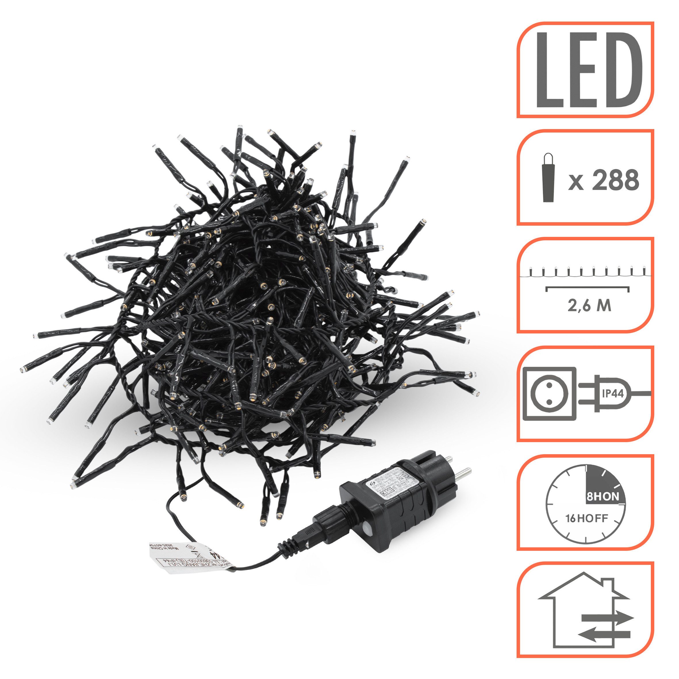 Spetebo LED-Lichterkette Büschel Lichterkette soft gold dimmbar mit Timer, 288-flammig, Dimmer und Timer
