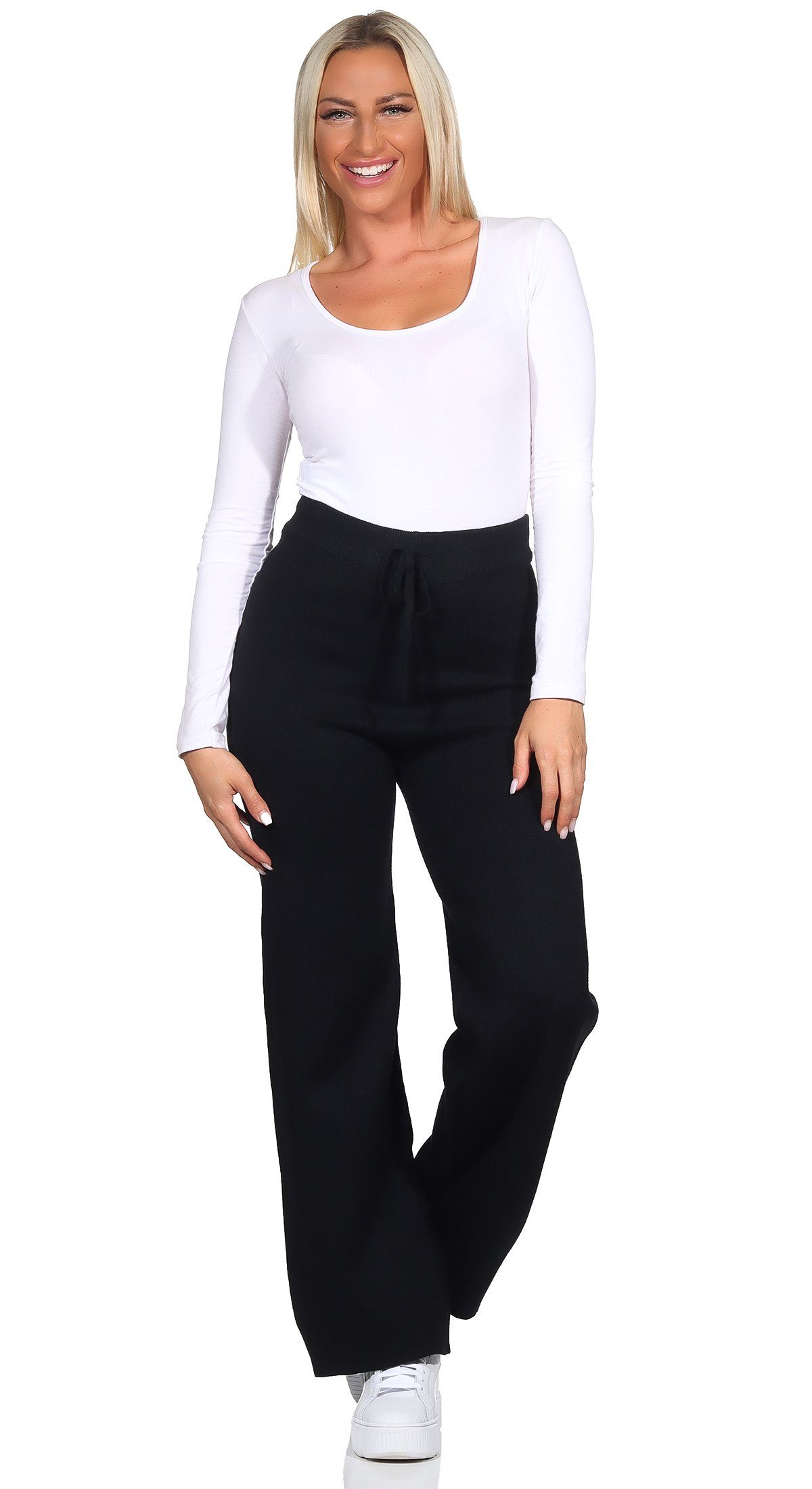 Aurela Damenmode Strickhose Haushose Damen gemütliche Jogginghose mit Schnü günstig online kaufen