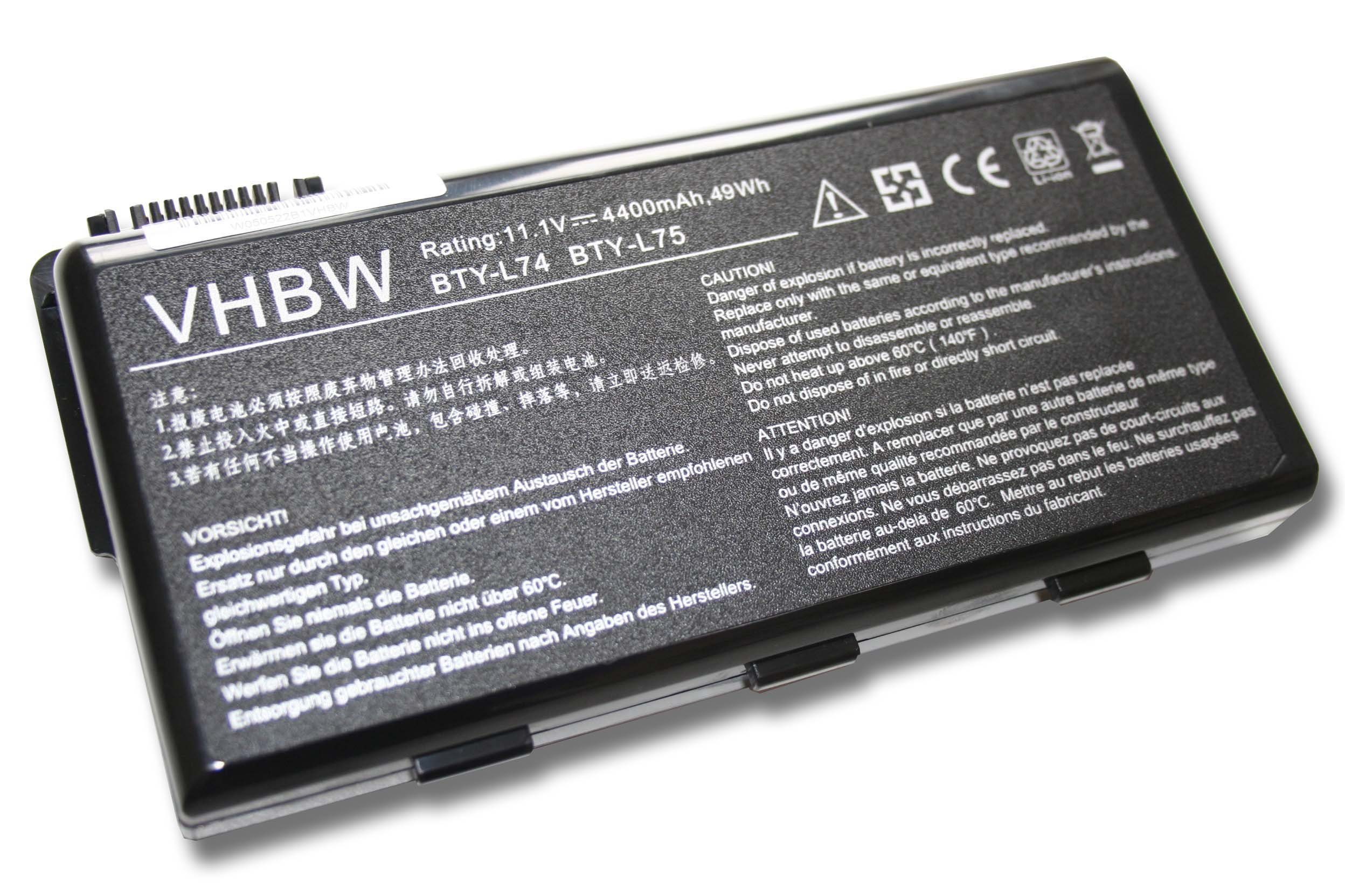 vhbw Ersatz für MSI MS-1682, S9N-2062210-M47 für Laptop-Akku Li-Ion 4400 mAh (11,1 V)