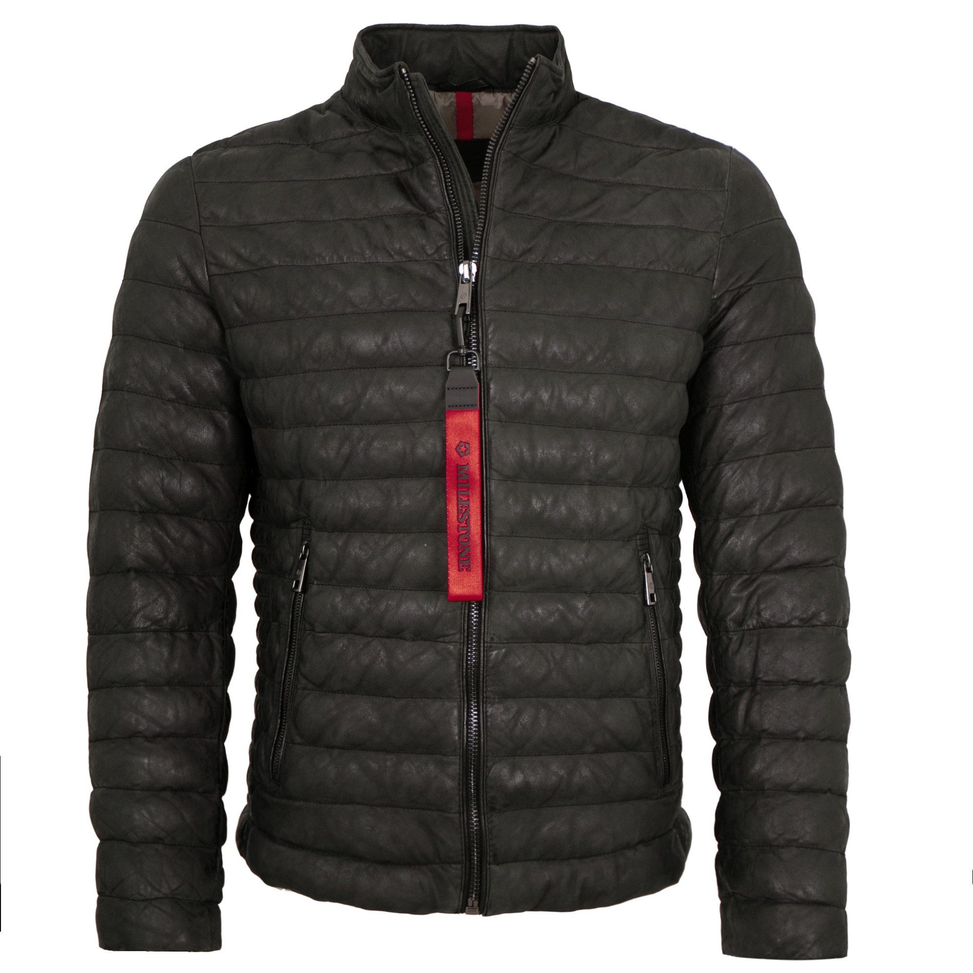 Milestone Lederjacke MSViano Milestone - Herren Lederjacke Steppjacke Lammnubuk Kapuze schwarz